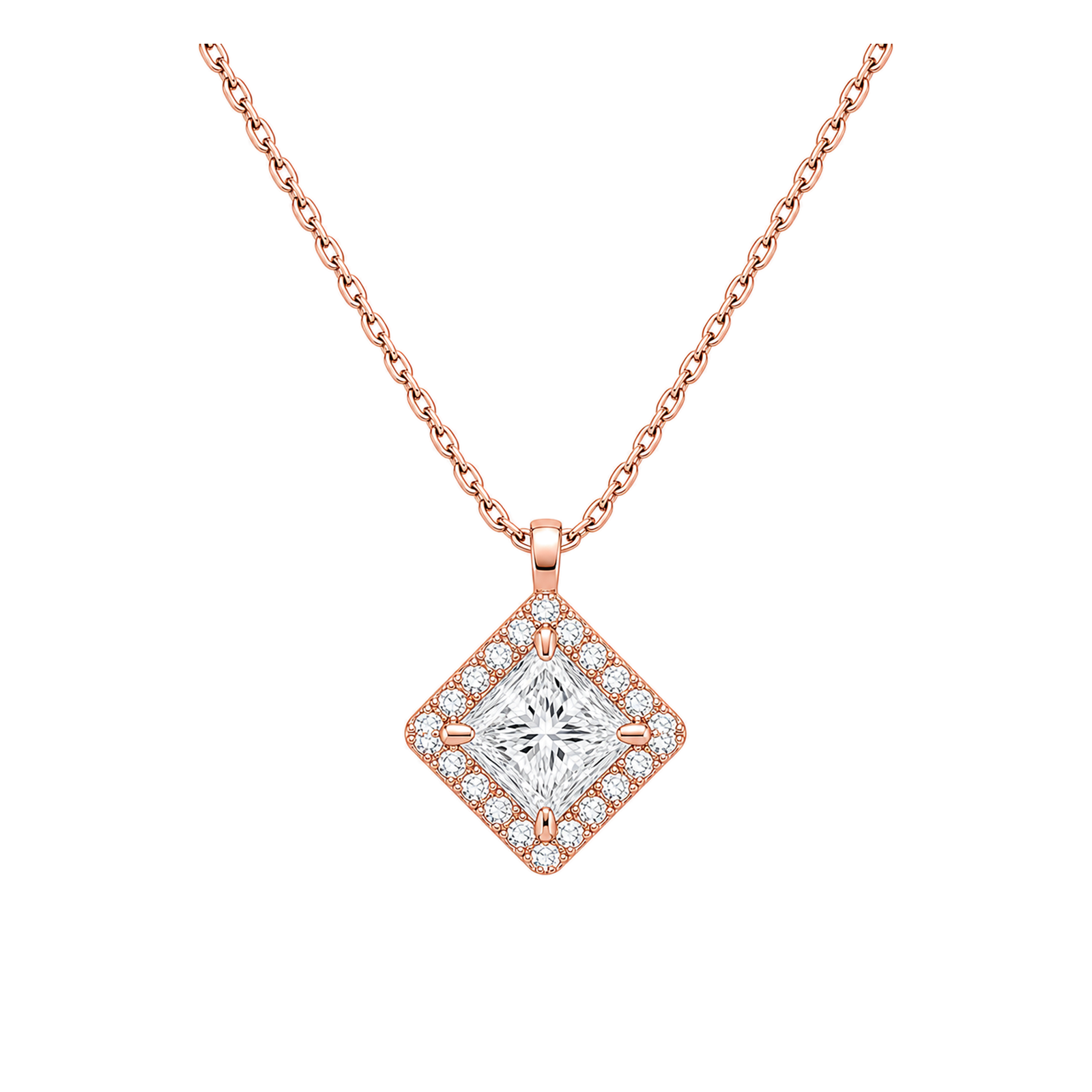 Malia Halo Lab Grown Diamond Pendant Necklace in 14K Rose Gold