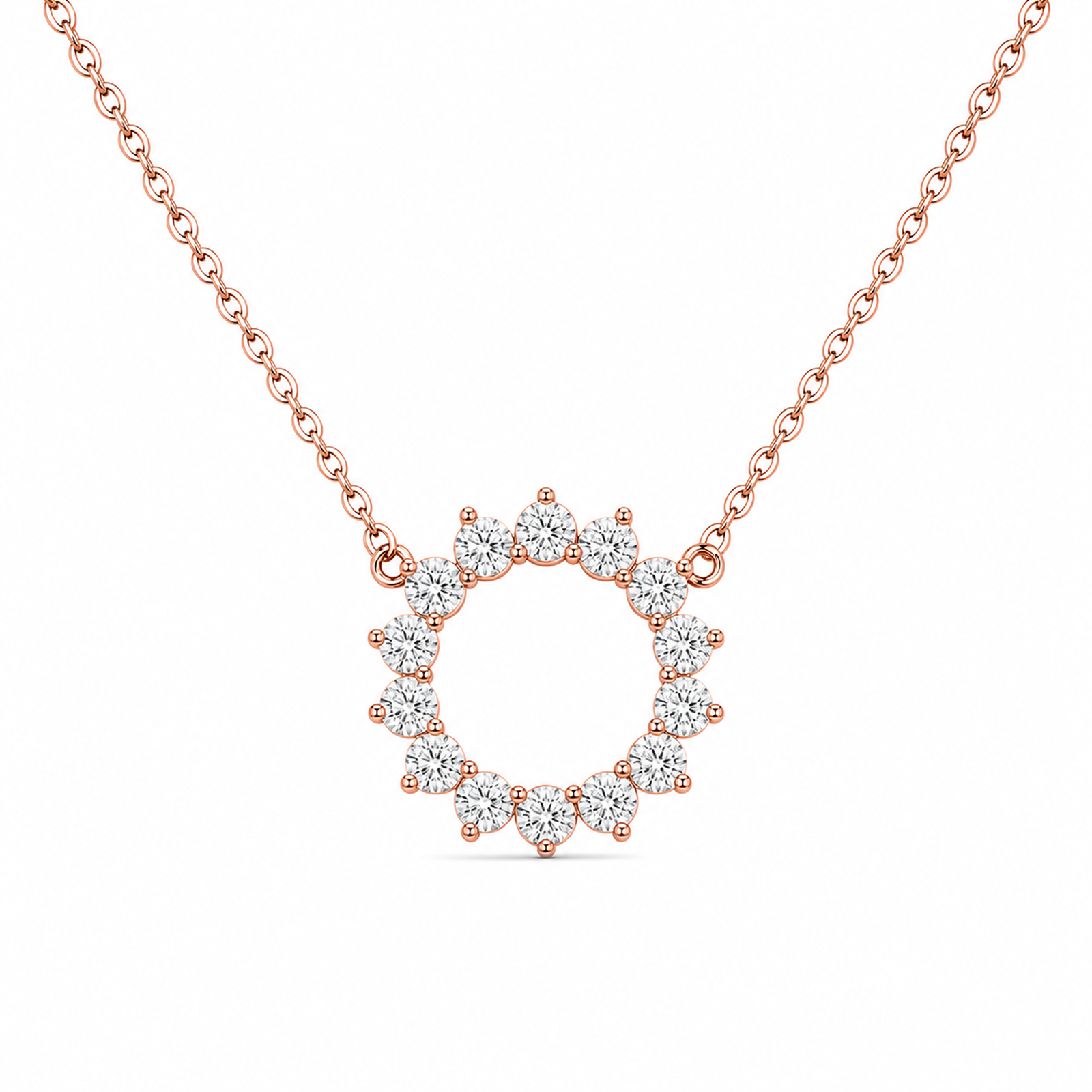 Celina Eclipse Open Circle Lab Grown Diamond Necklace in 14K Rose Gold