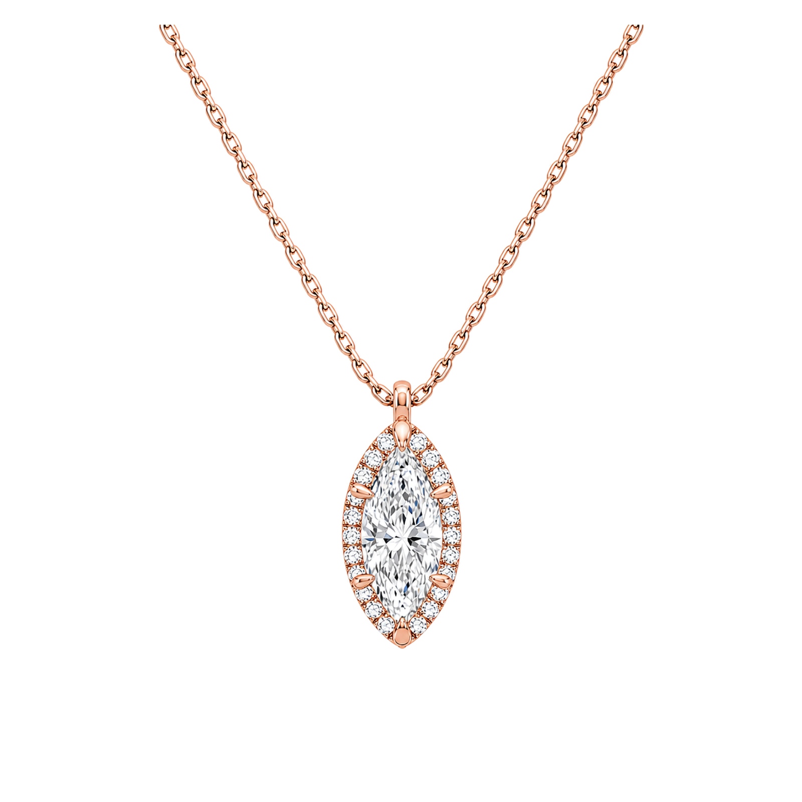 Malia Halo Lab Grown Diamond Pendant Necklace in 14K Rose Gold