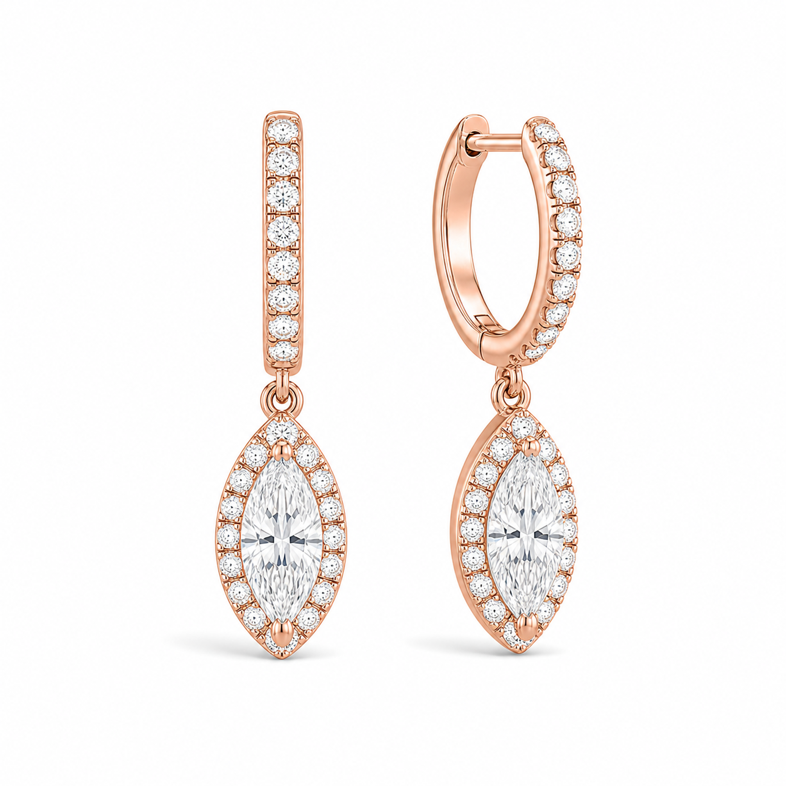 Bellamy Luxe Drop Huggie Hoop Lab Grown Diamond Hoop Earrings in 14K Rose Gold
