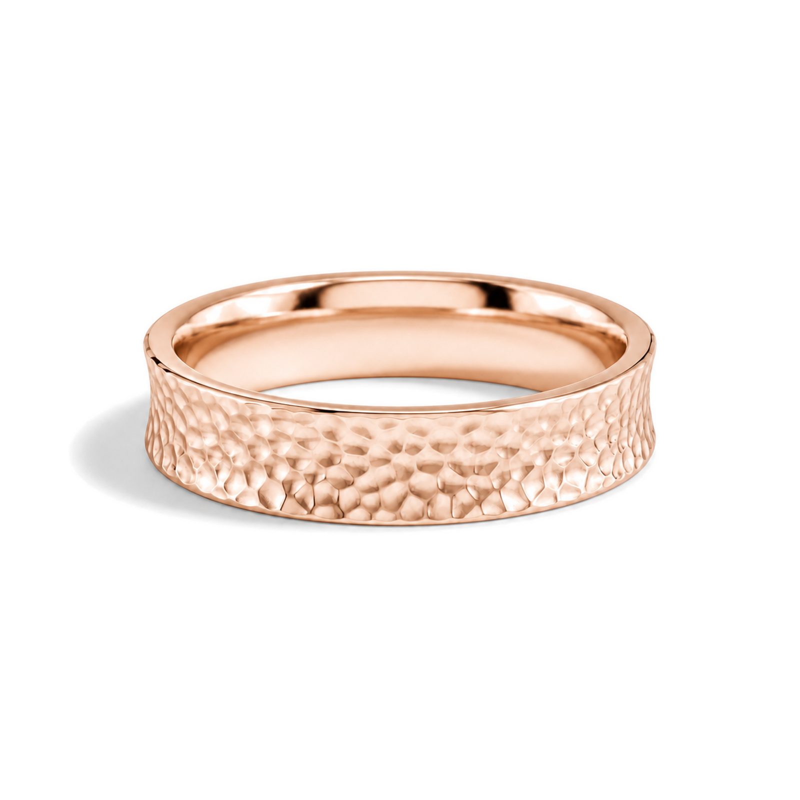 Willa Hammered Concave Comfort Fit Lab Grown Diamond Wedding Band in 14K Rose Gold