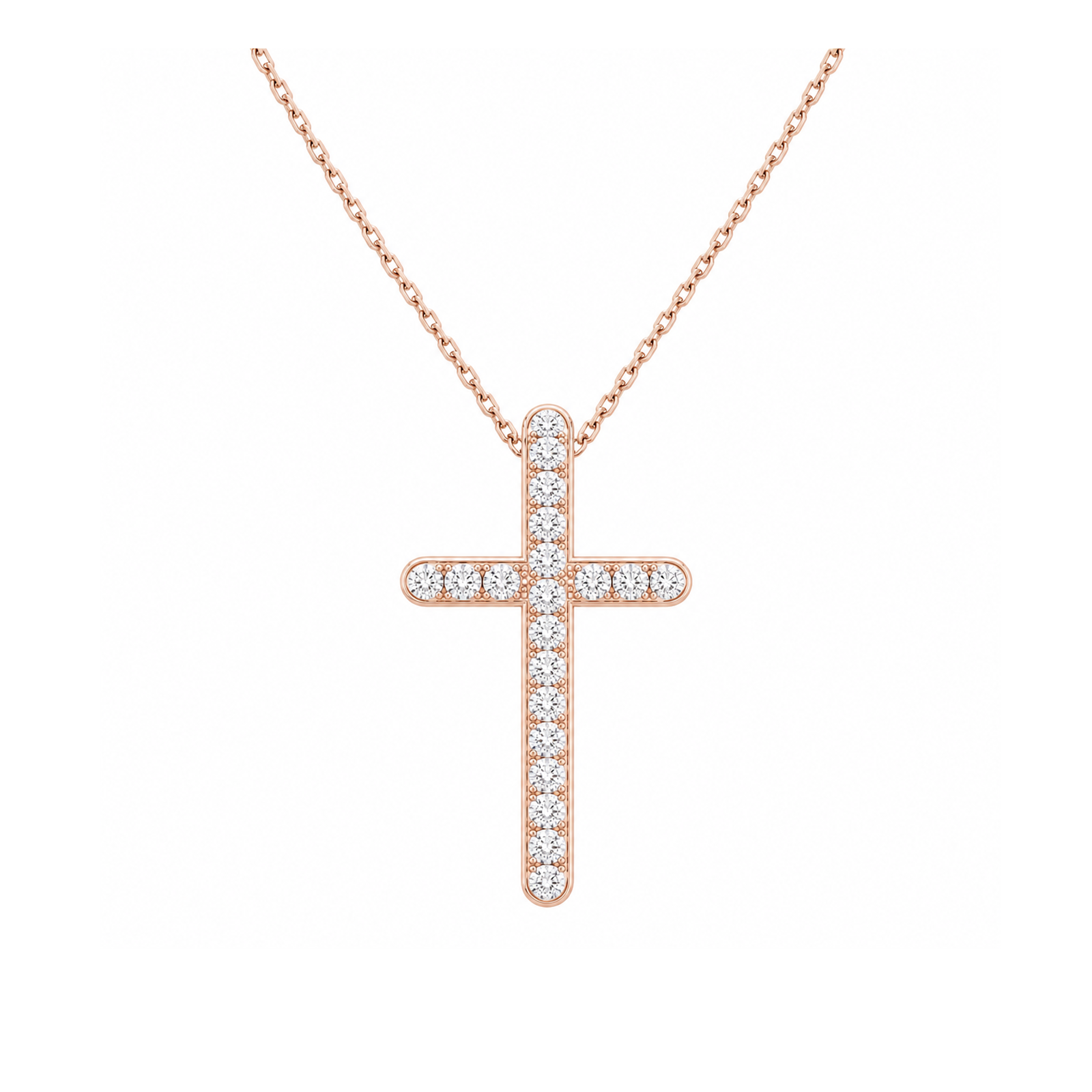 Yara French Pave Cross Lab Grown Diamond Pendant Necklace in 14K Rose Gold