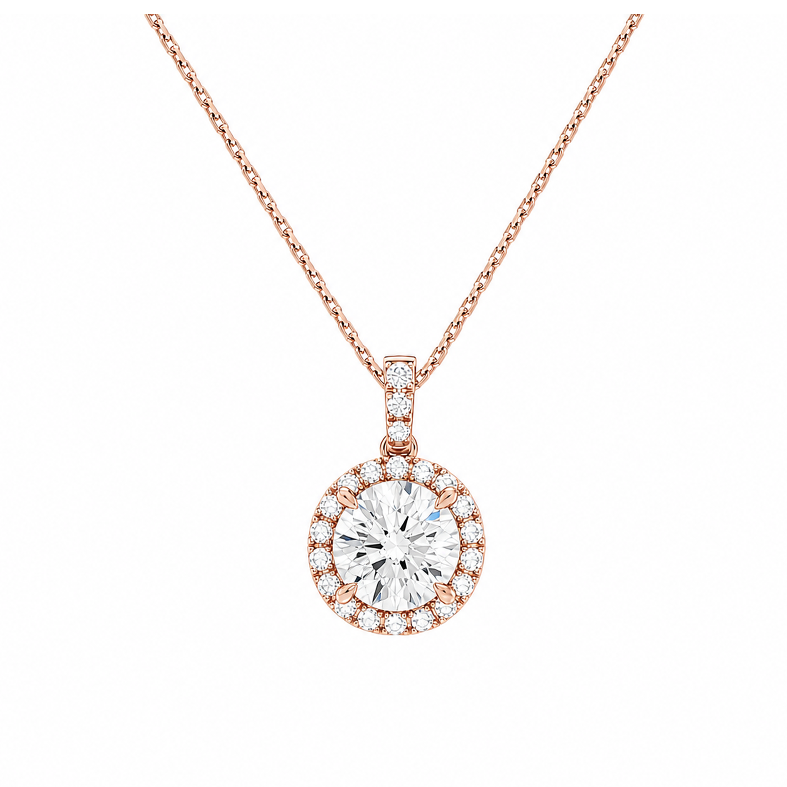 Leona Halo Accented Bail Lab Grown Diamond Pendant Necklace in 14K Rose Gold