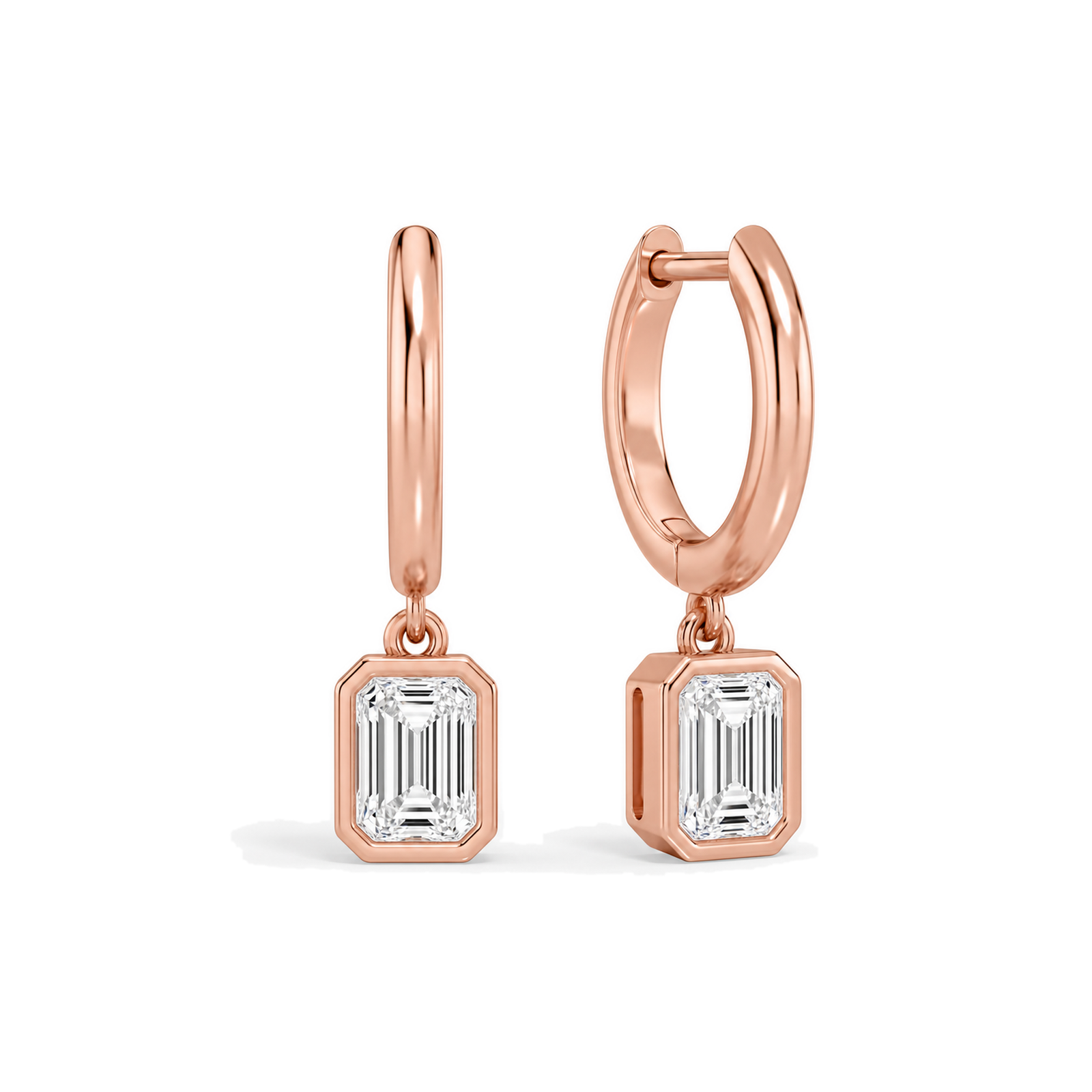 Giselle Bezel Drop Huggie Hoop Lab Grown Diamond Hoop Earrings in 14K Rose Gold