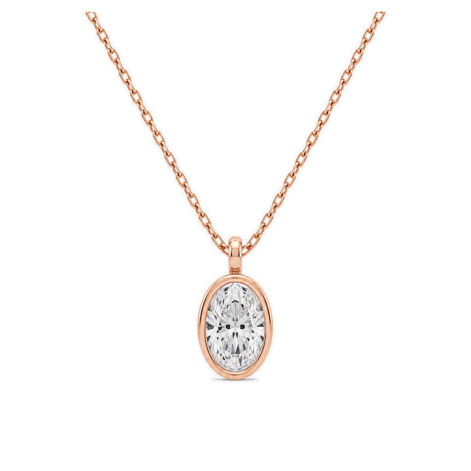 Stellaire Bezel Solitaire Lab Grown Diamond Pendant Necklace in 14K Rose Gold
