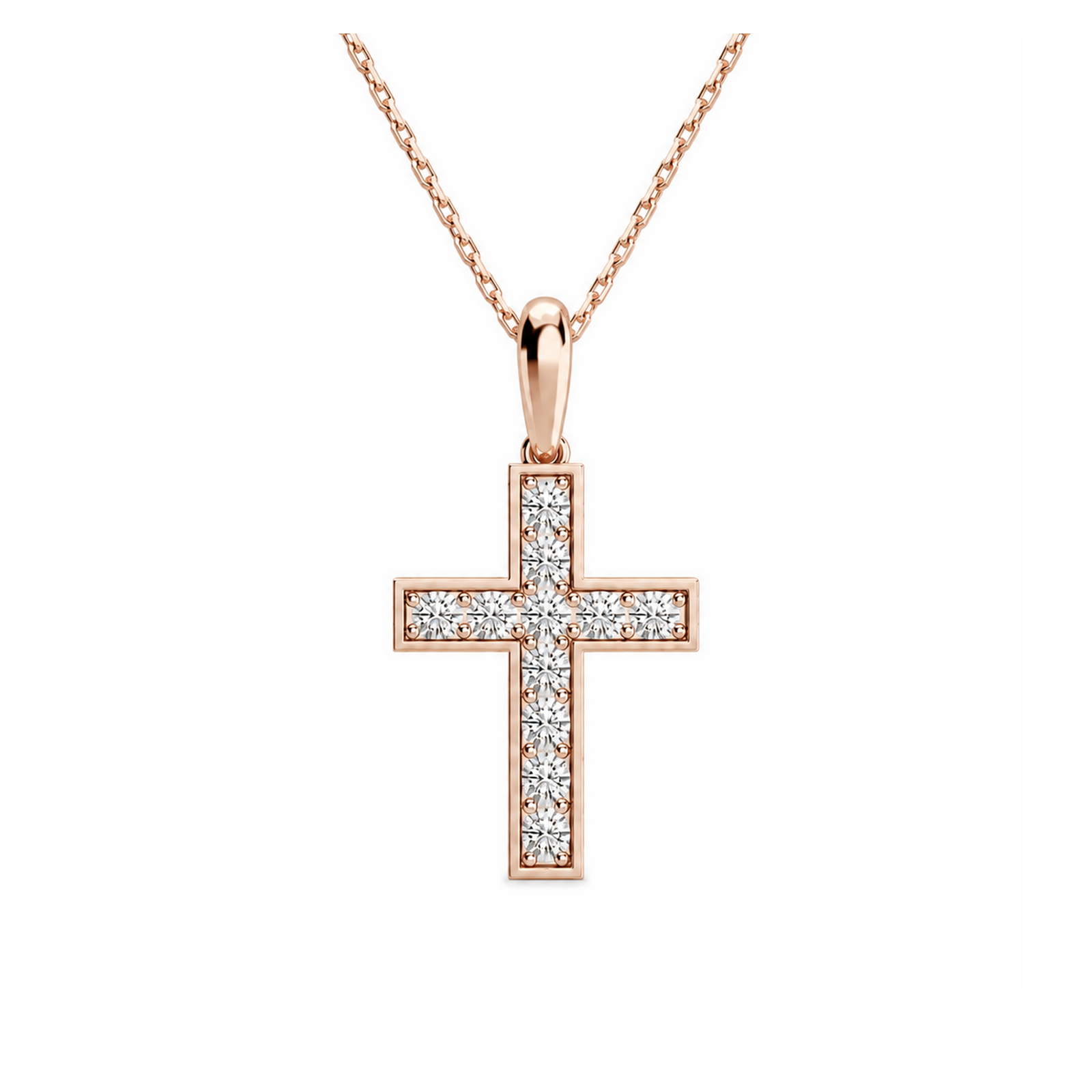 Rivka Bead Bright Cross Lab Grown Diamond Pendant Necklace in 14K Rose Gold