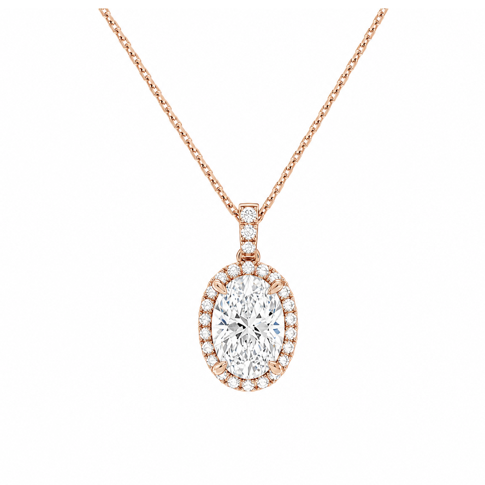 Leona Halo Accented Bail Lab Grown Diamond Pendant Necklace in 14K Rose Gold