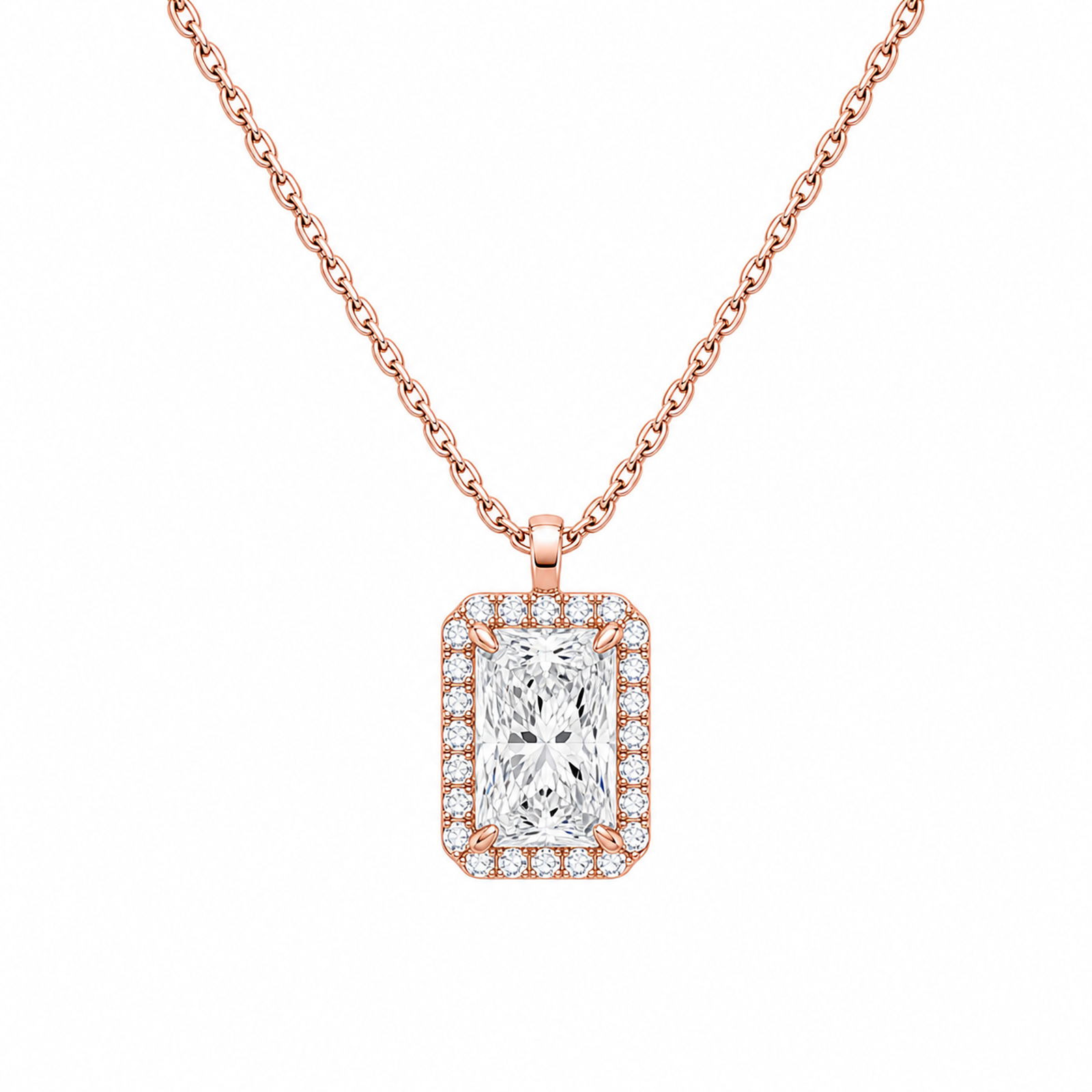 Malia Halo Lab Grown Diamond Pendant Necklace in 14K Rose Gold