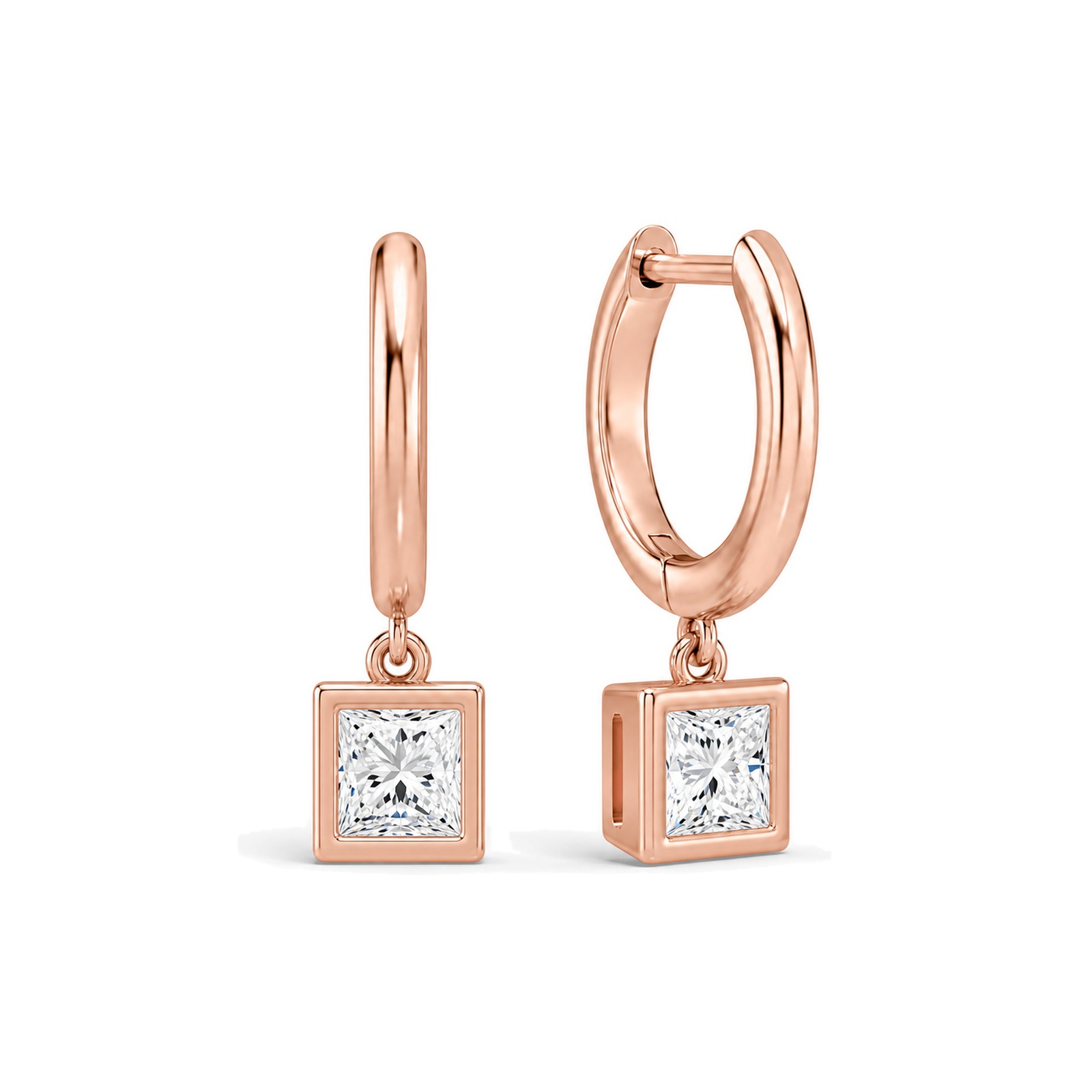 Giselle Bezel Drop Huggie Hoop Lab Grown Diamond Hoop Earrings in 14K Rose Gold