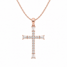Orienne Tapered Baguette Cross Lab Grown Diamond Pendant Necklace in 14K Rose Gold