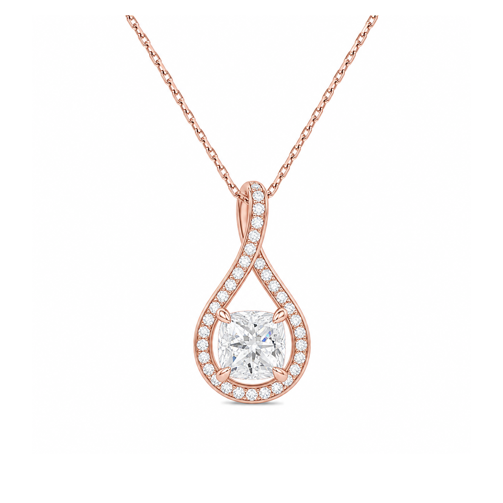 Lucina Halo Pave Twist Lab Grown Diamond Pendant Necklace in 14K Rose Gold