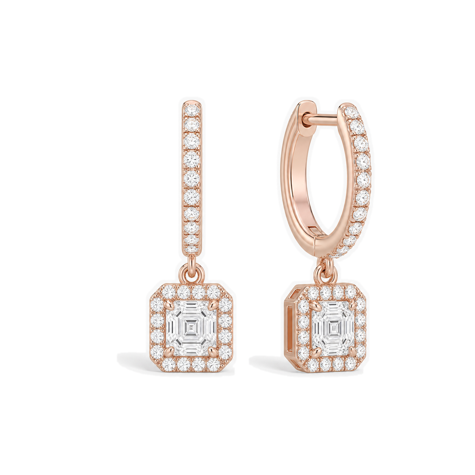 Allegra Halo Drop Huggie Hoop Lab Grown Diamond Hoop Earrings in 14K Rose Gold