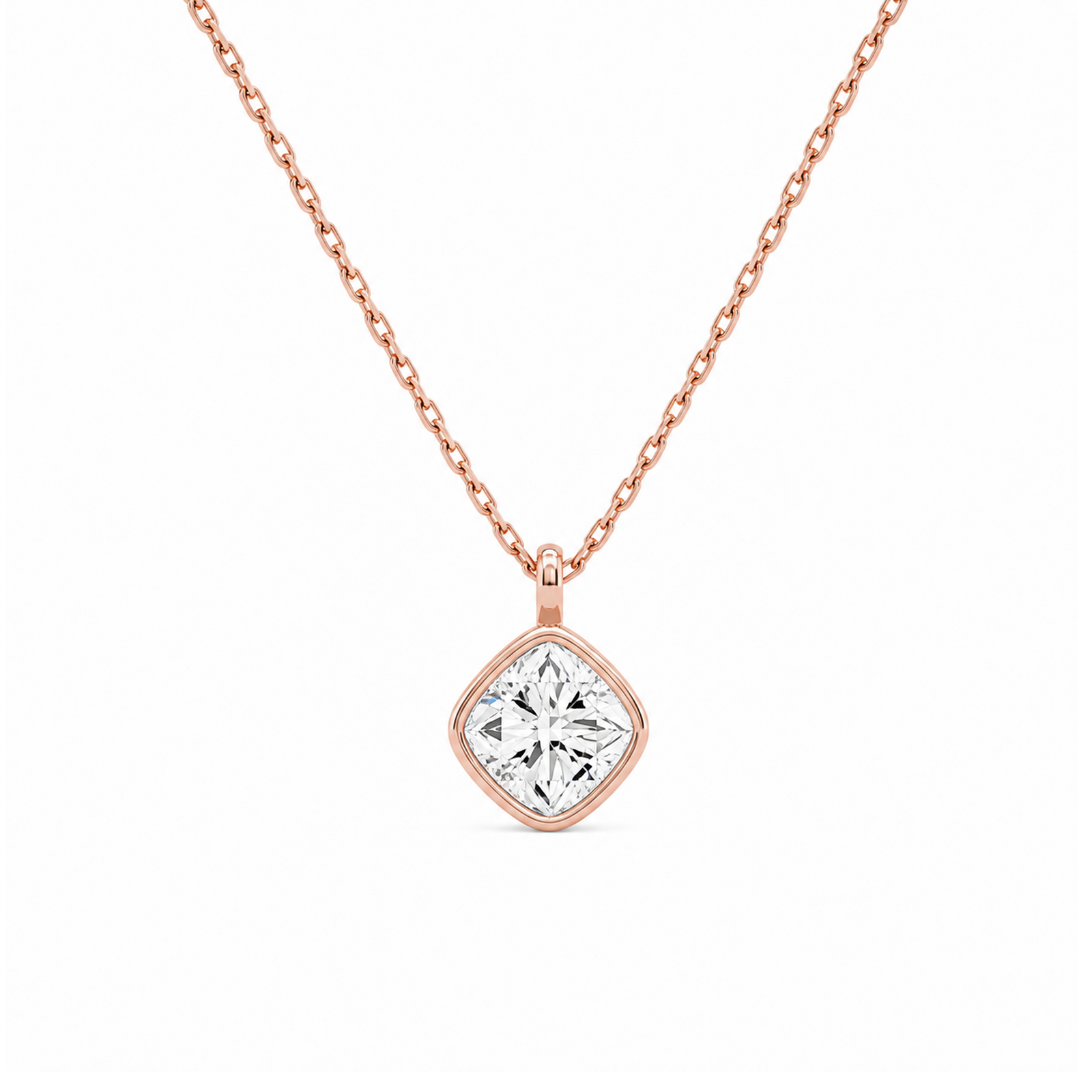 Stellaire Bezel Solitaire Lab Grown Diamond Pendant Necklace in 14K Rose Gold