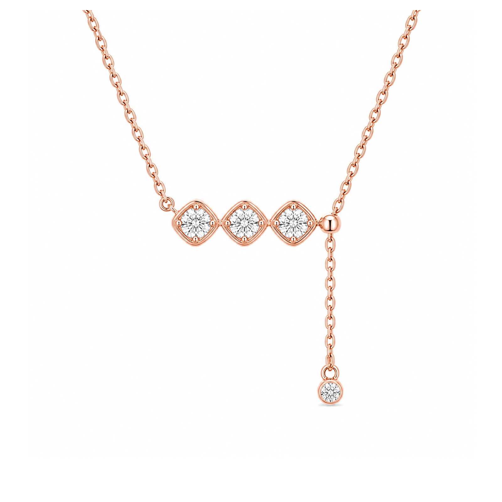 Gianna Three Stone Tassel Lab Grown Diamond Necklace in 14K Rose Gold