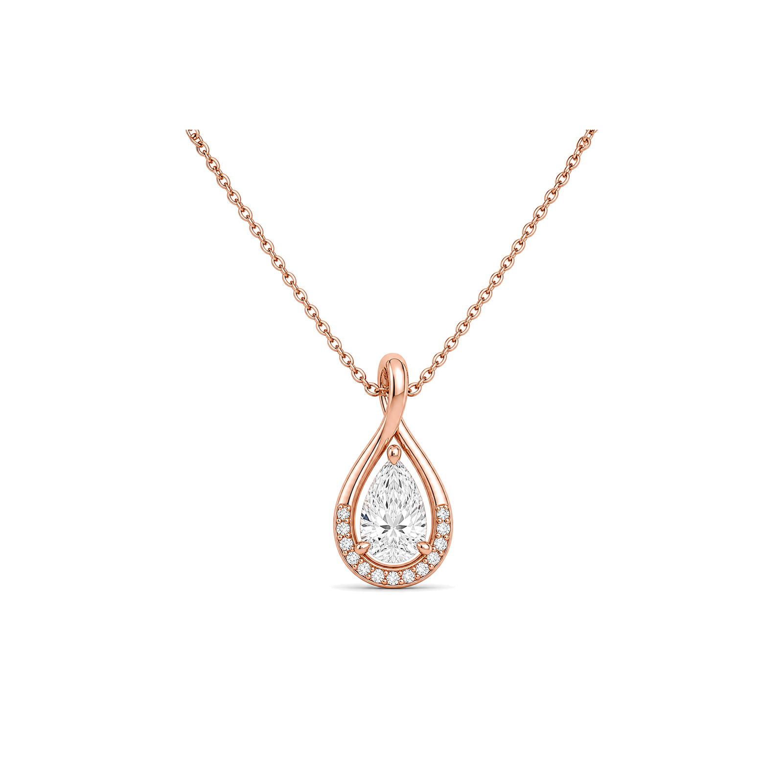 Nelle Accented Twist Lab Grown Diamond Pendant Necklace in 14K Rose Gold