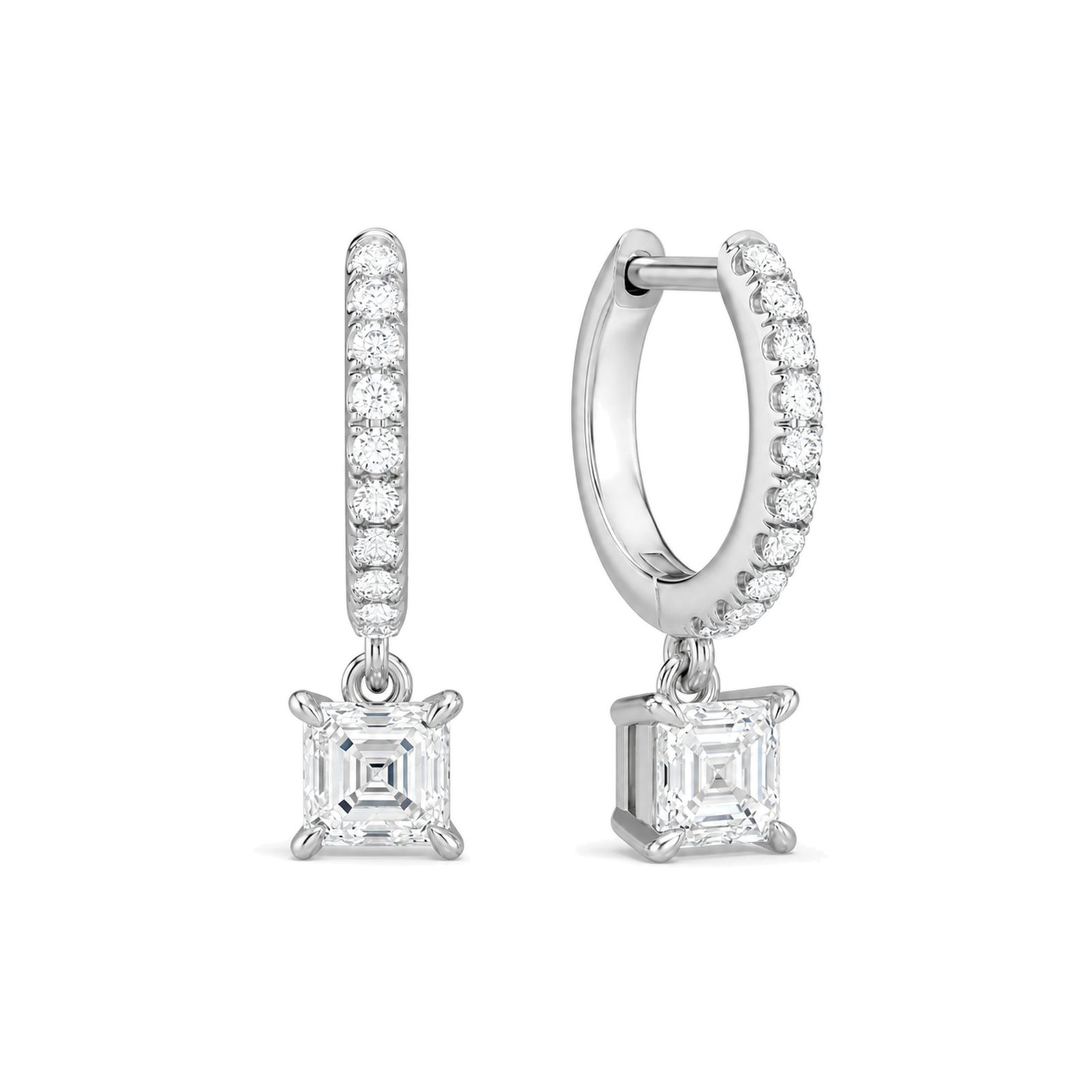 Fiorella Accented Drop Huggie Hoop Lab Grown Diamond Hoop Earrings in 14K White Gold