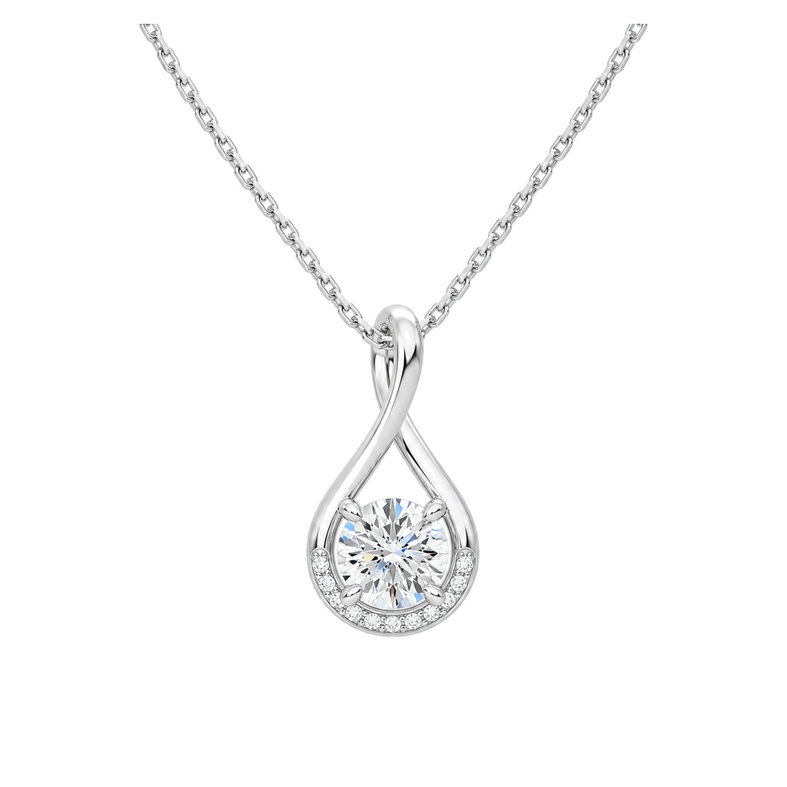 Nelle Accented Twist Lab Grown Diamond Pendant Necklace in 18K White Gold