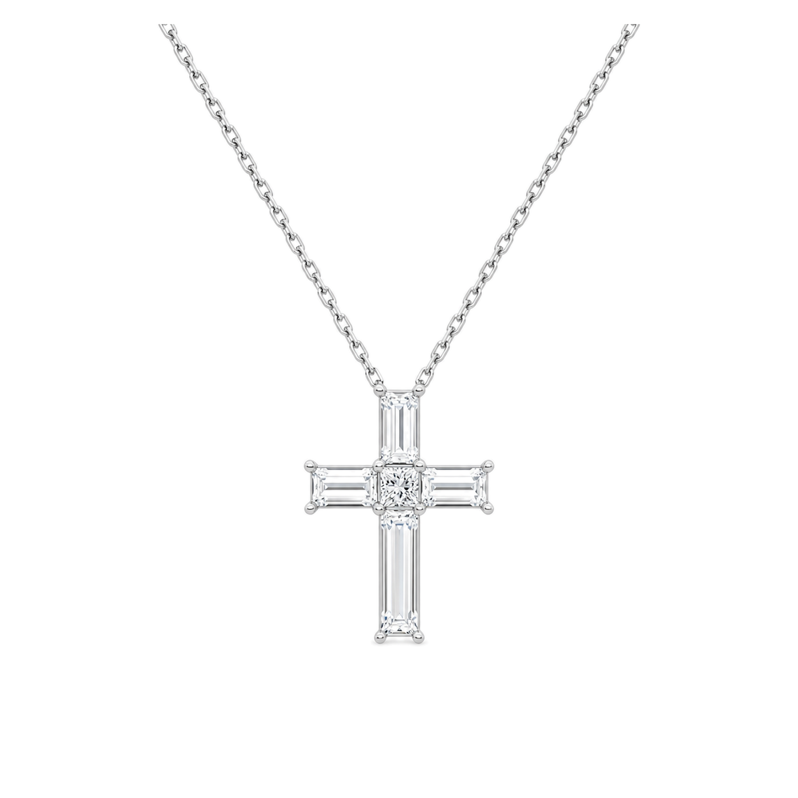 Sora Baguette Cross Lab Grown Diamond Pendant Necklace in 14K White Gold
