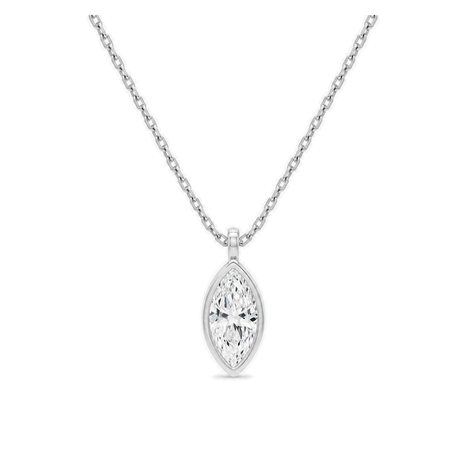 Stellaire Bezel Solitaire Lab Grown Diamond Pendant Necklace in 18K White Gold