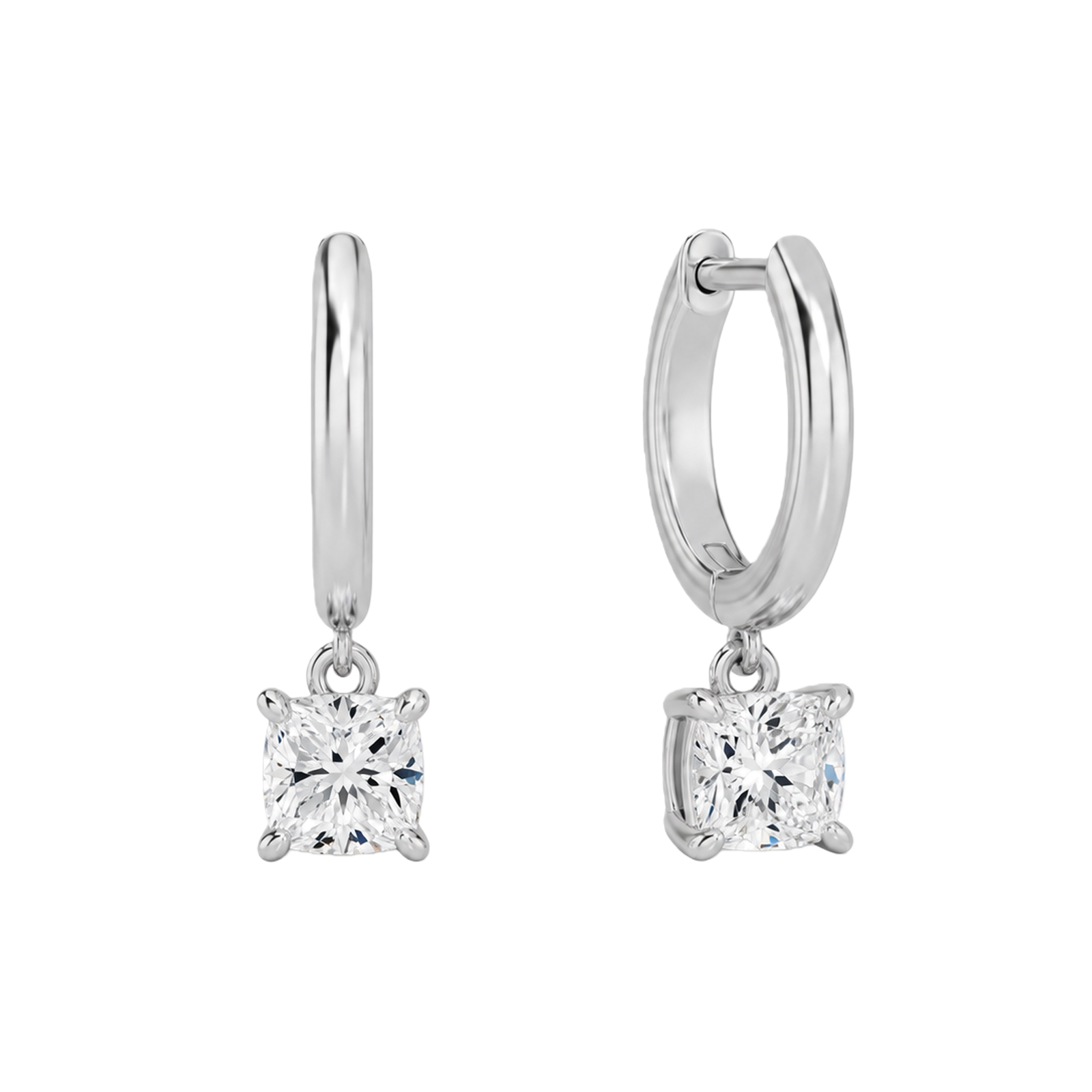 Cerelia Solitaire Drop Huggie Hoop Lab Grown Diamond Hoop Earrings in Platinum