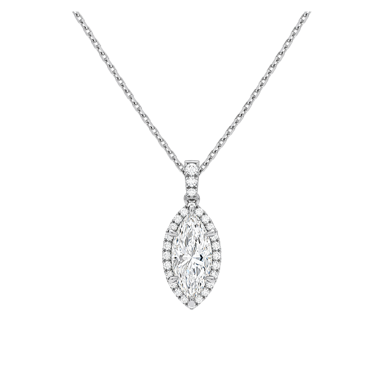 Leona Halo Accented Bail Lab Grown Diamond Pendant Necklace in 18K White Gold