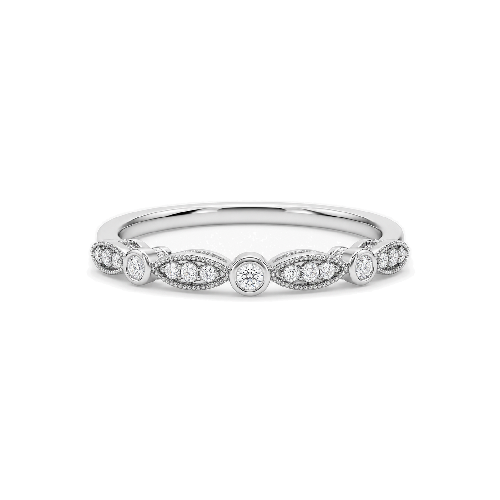 Lena Art Deco Milgrain Bezel Lab Grown Diamond Ring in 18K White Gold