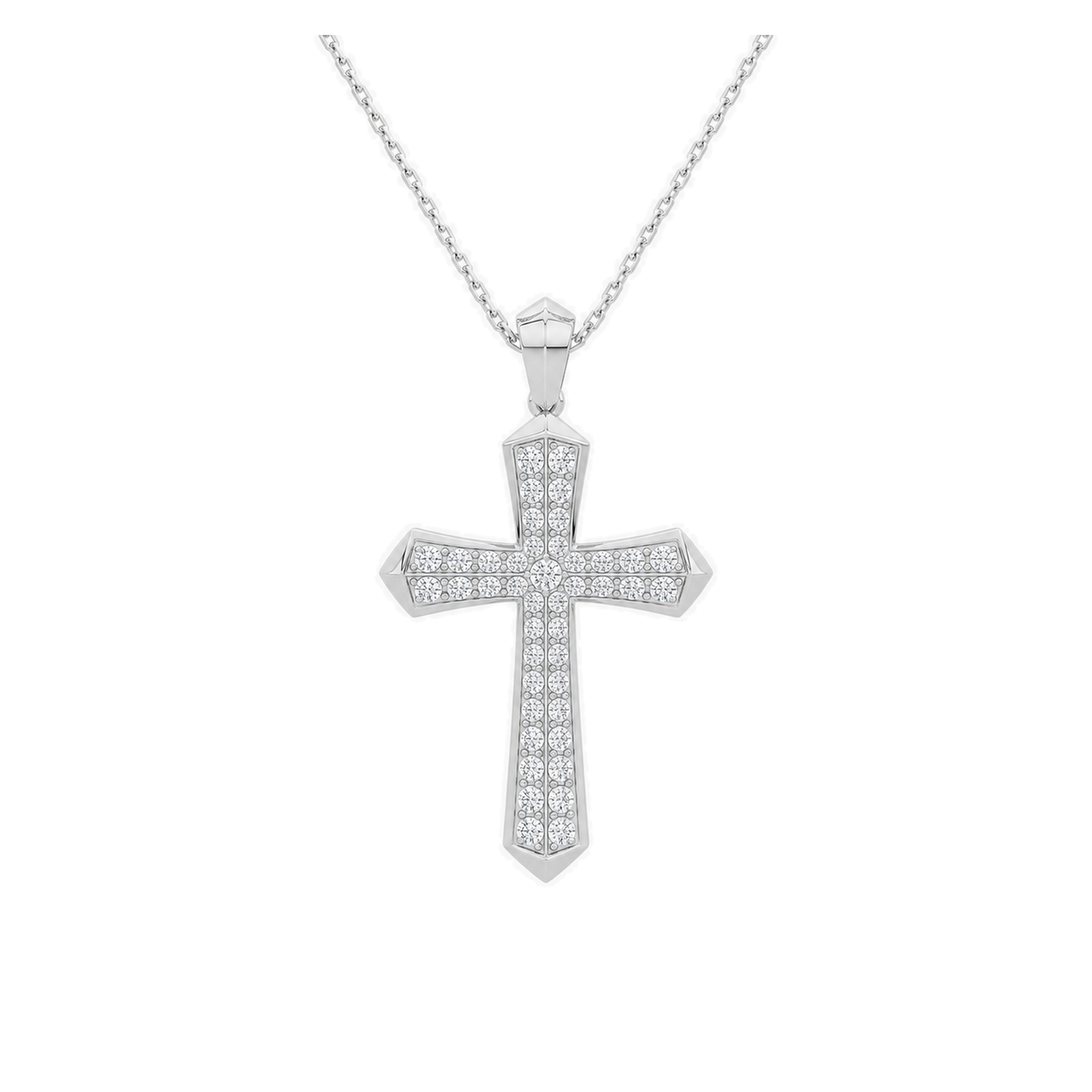 Zelie Flare Edge Cross Lab Grown Diamond Pendant Necklace in 14K White Gold