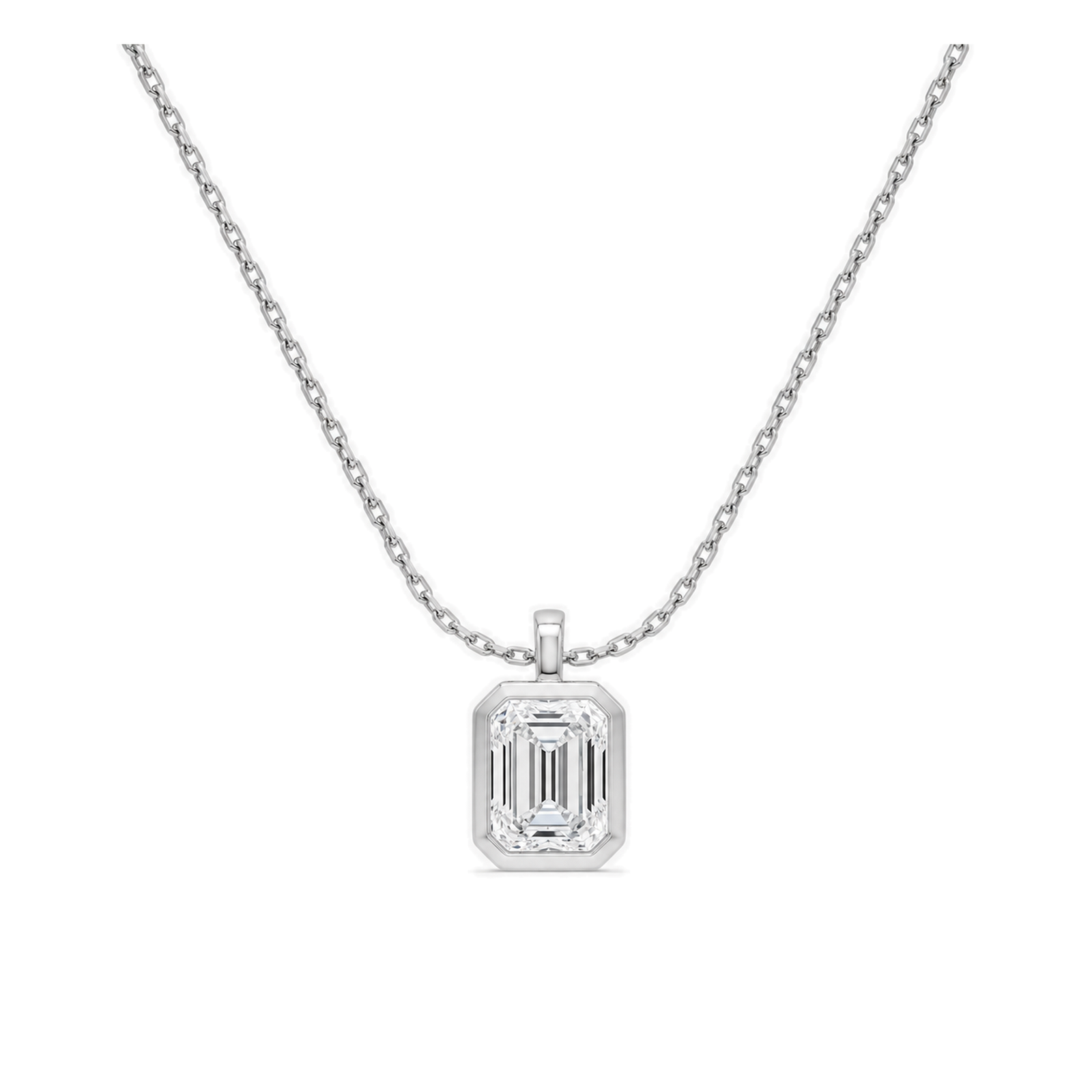 Stellaire Bezel Solitaire Lab Grown Diamond Pendant Necklace in 14K White Gold