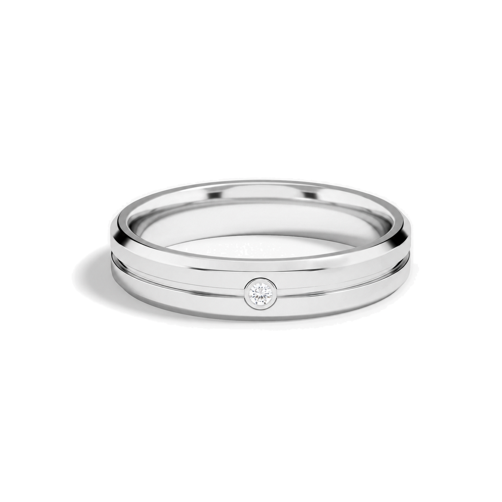 Adeline Beveled Accented Lab Grown Diamond Wedding Band in 14K White Gold