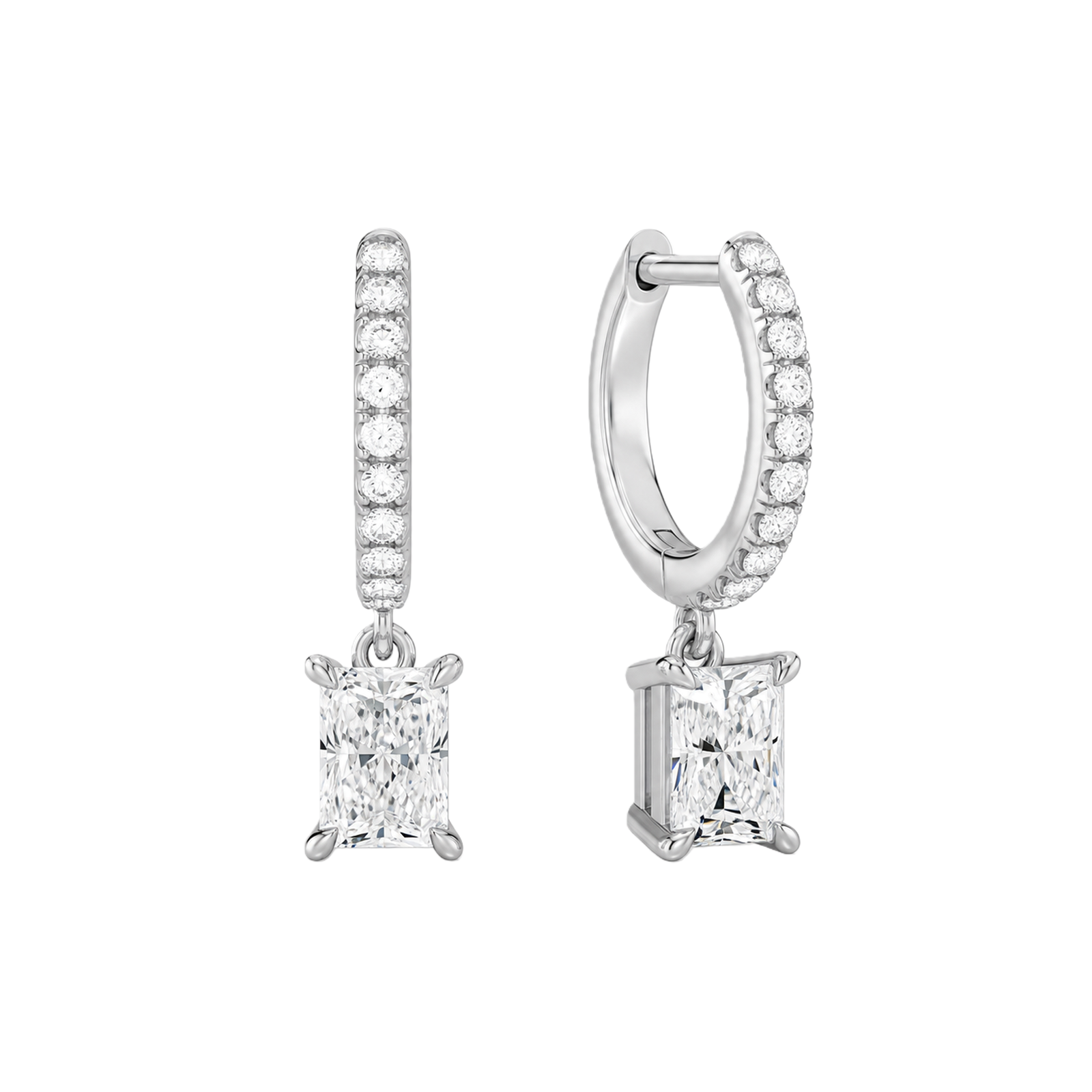 Fiorella Accented Drop Huggie Hoop Lab Grown Diamond Hoop Earrings in 14K White Gold