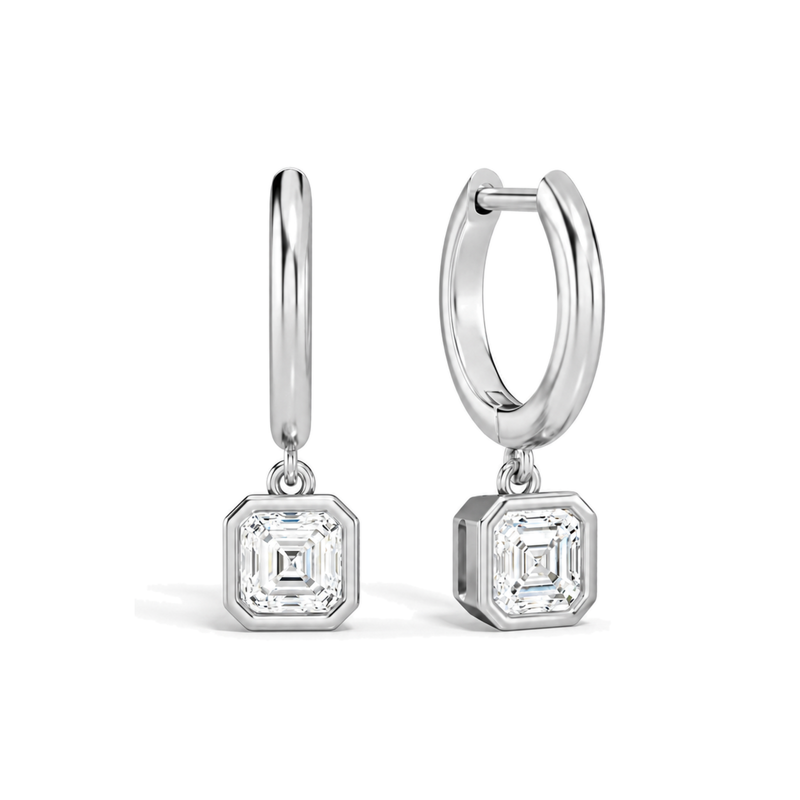 Giselle Bezel Drop Huggie Hoop Lab Grown Diamond Hoop Earrings in 18K White Gold
