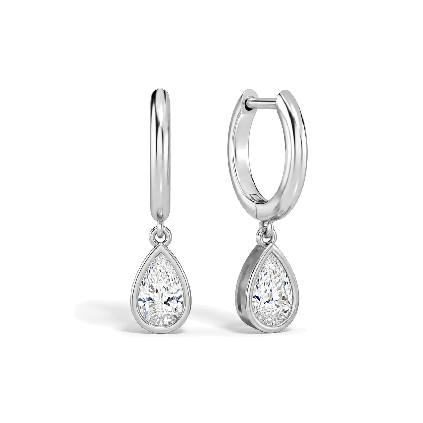 Giselle Bezel Drop Huggie Hoop Lab Grown Diamond Hoop Earrings in 14K White Gold