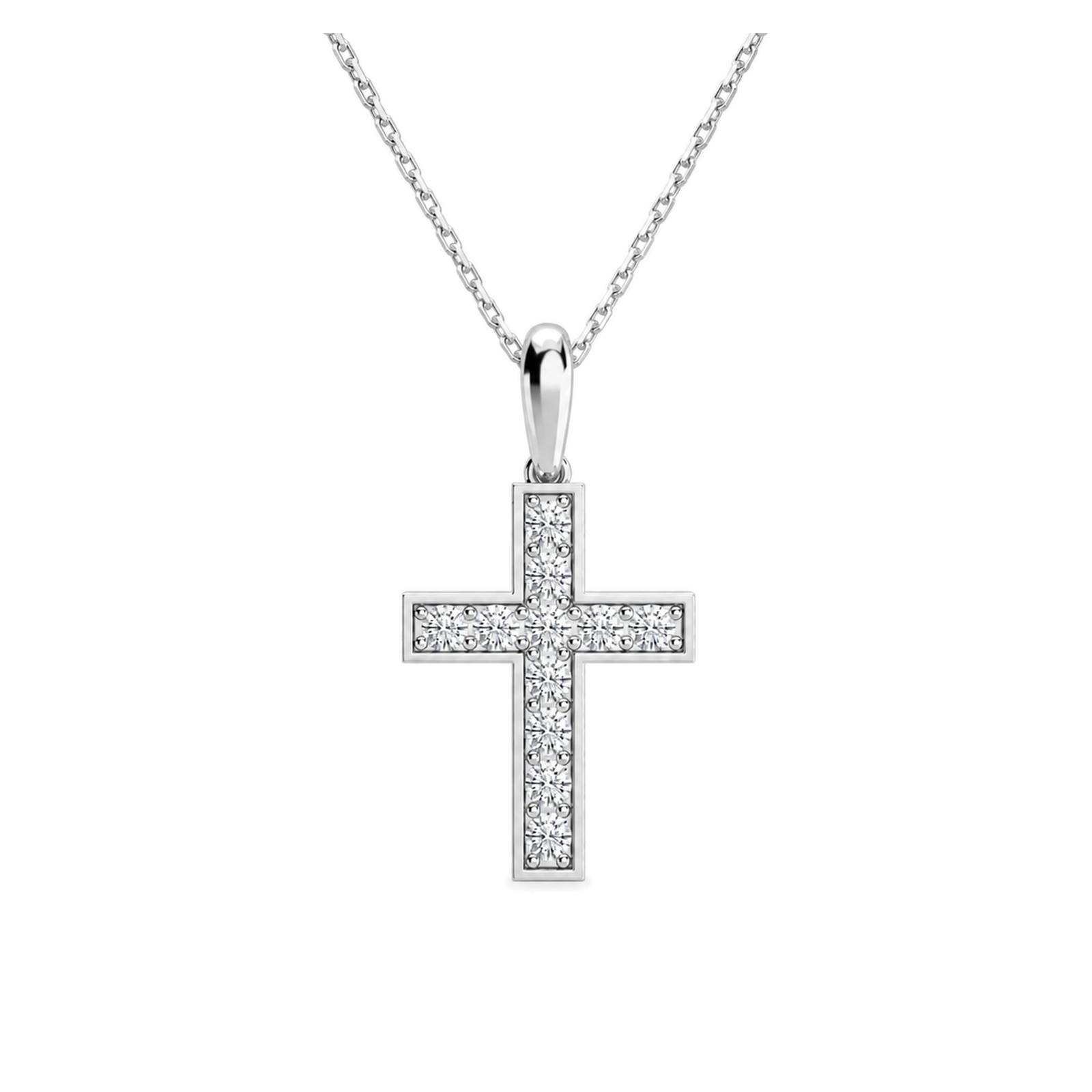 Rivka Bead Bright Cross Lab Grown Diamond Pendant Necklace in Platinum