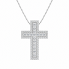 Evora Pave Edge Cross Lab Grown Diamond Pendant Necklace in 14K White Gold
