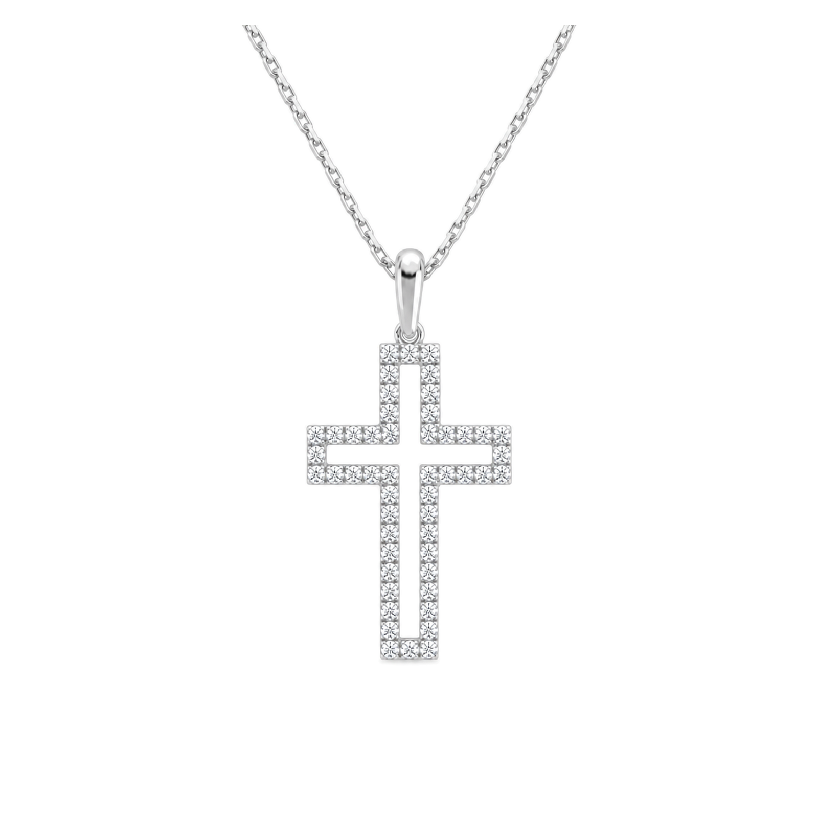 Winslet Classic Open Cross Lab Grown Diamond Pendant Necklace in 14K White Gold