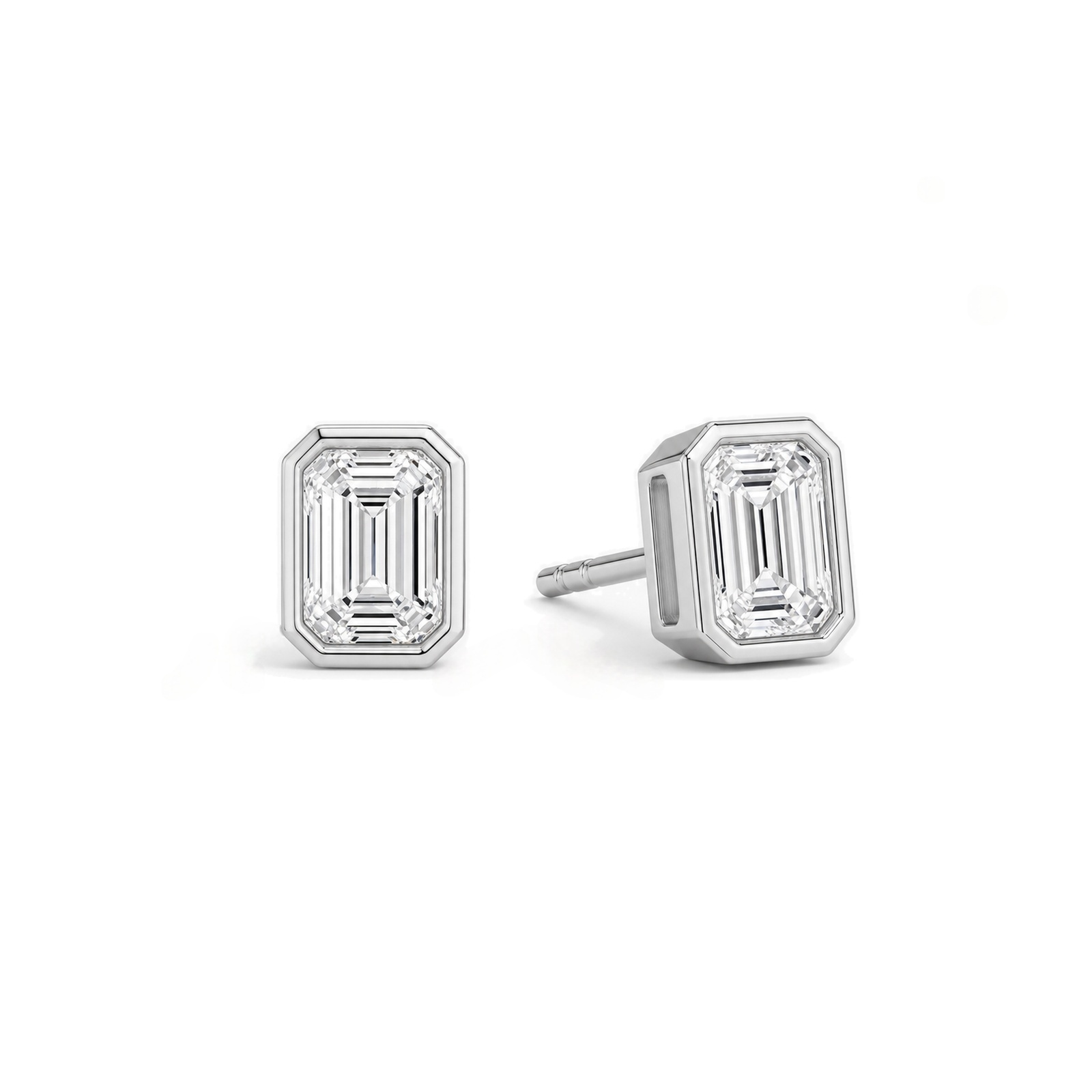 Jolie Bezel Solitaire Lab Grown Diamond Stud Earrings in 18K White Gold