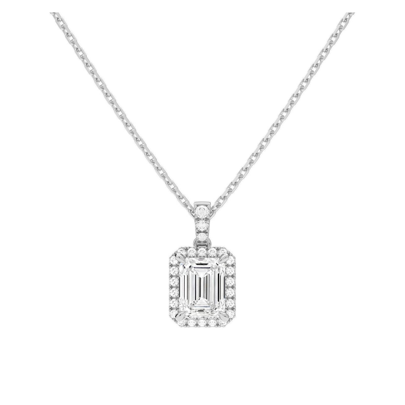 Leona Halo Accented Bail Lab Grown Diamond Pendant Necklace in 18K White Gold