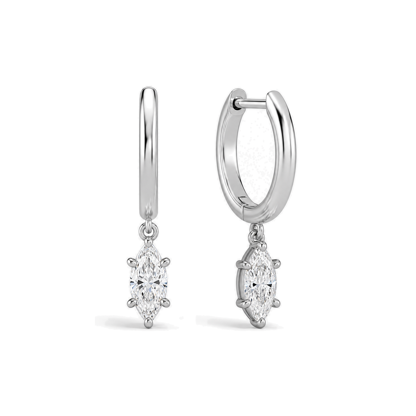 Cerelia Solitaire Drop Huggie Hoop Lab Grown Diamond Hoop Earrings in 18K White Gold