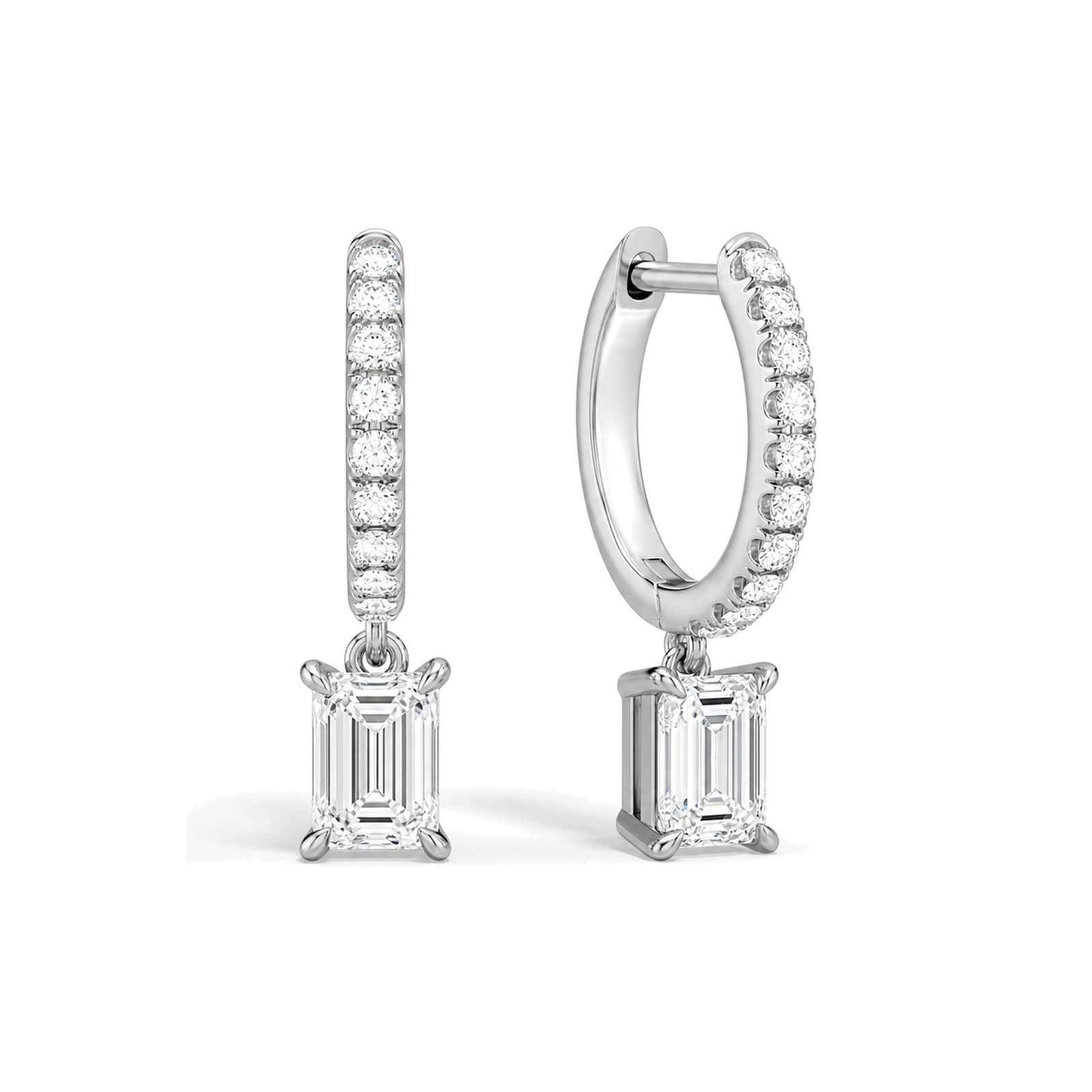 Fiorella Accented Drop Huggie Hoop Lab Grown Diamond Hoop Earrings in 14K White Gold