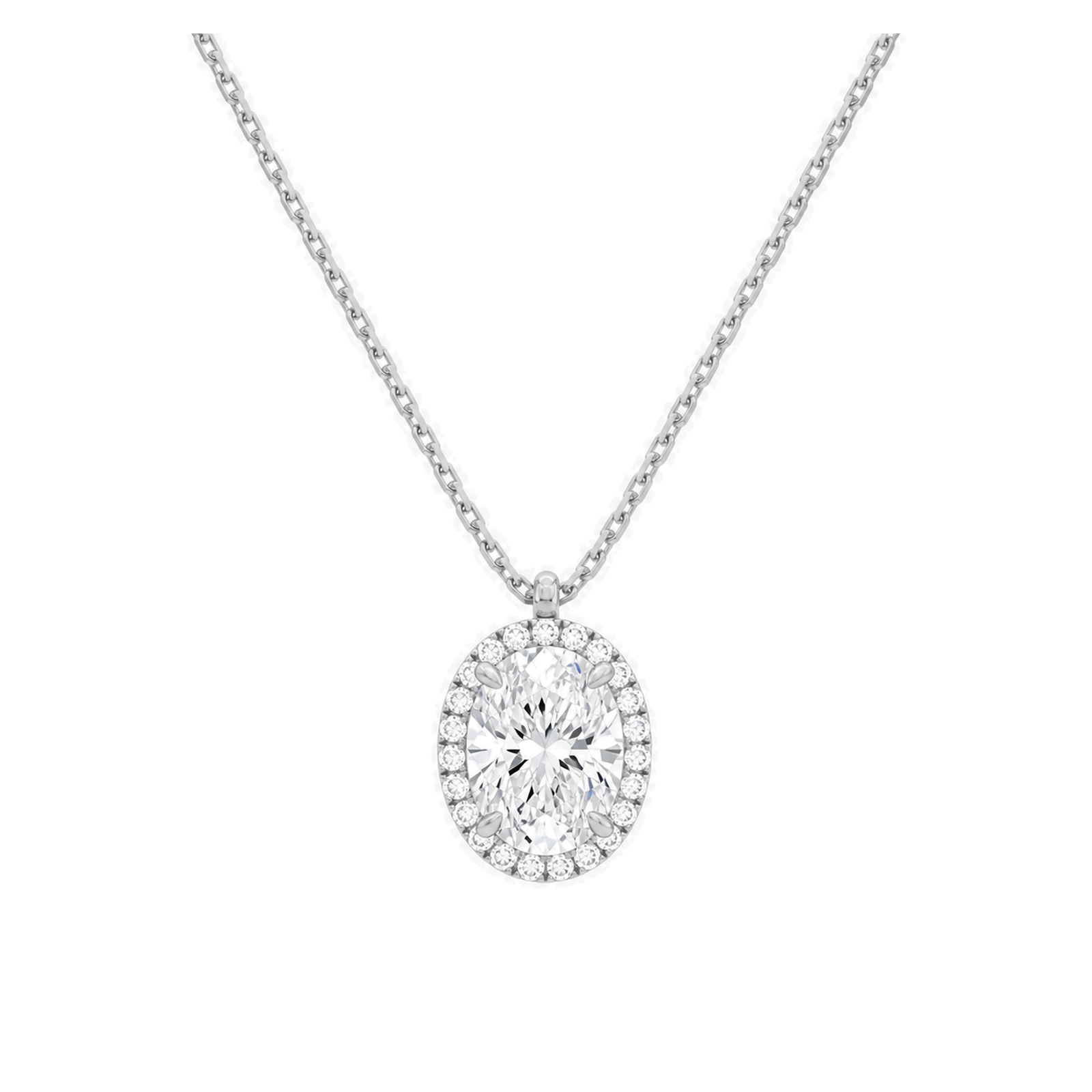 Malia Halo Lab Grown Diamond Pendant Necklace in 14K White Gold