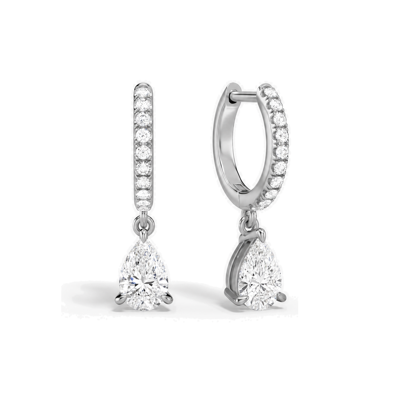 Fiorella Accented Drop Huggie Hoop Lab Grown Diamond Hoop Earrings in 14K White Gold
