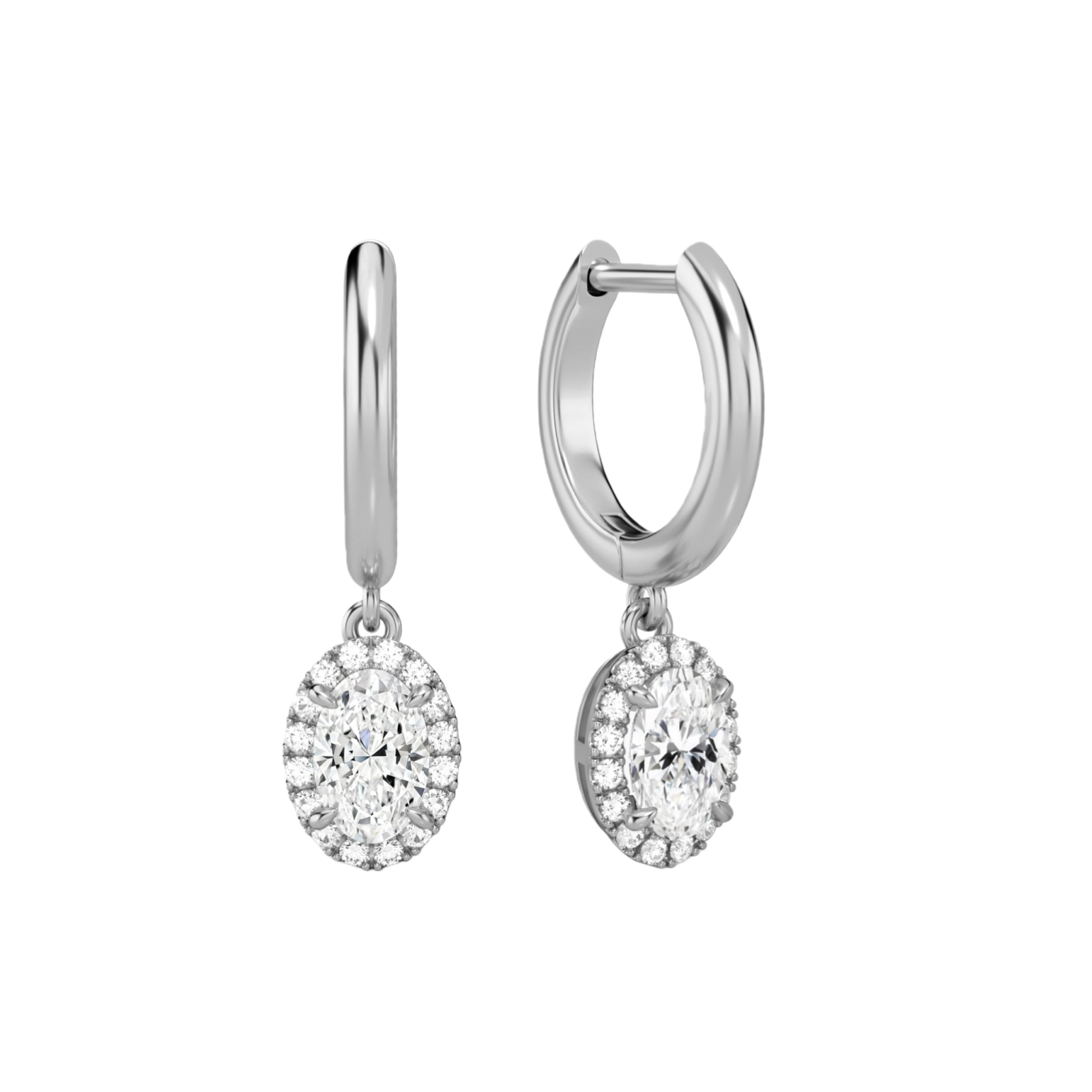 Allegra Halo Drop Huggie Hoop Lab Grown Diamond Hoop Earrings in Platinum