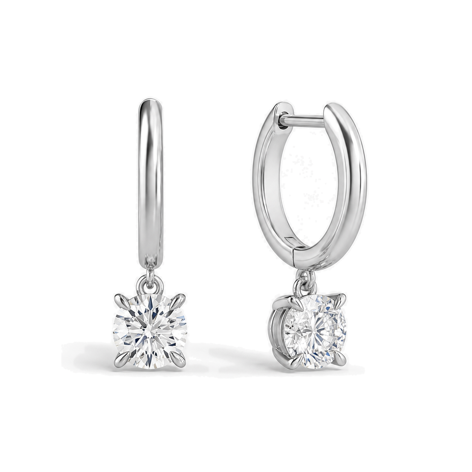 Cerelia Solitaire Drop Huggie Hoop Lab Grown Diamond Hoop Earrings in Platinum