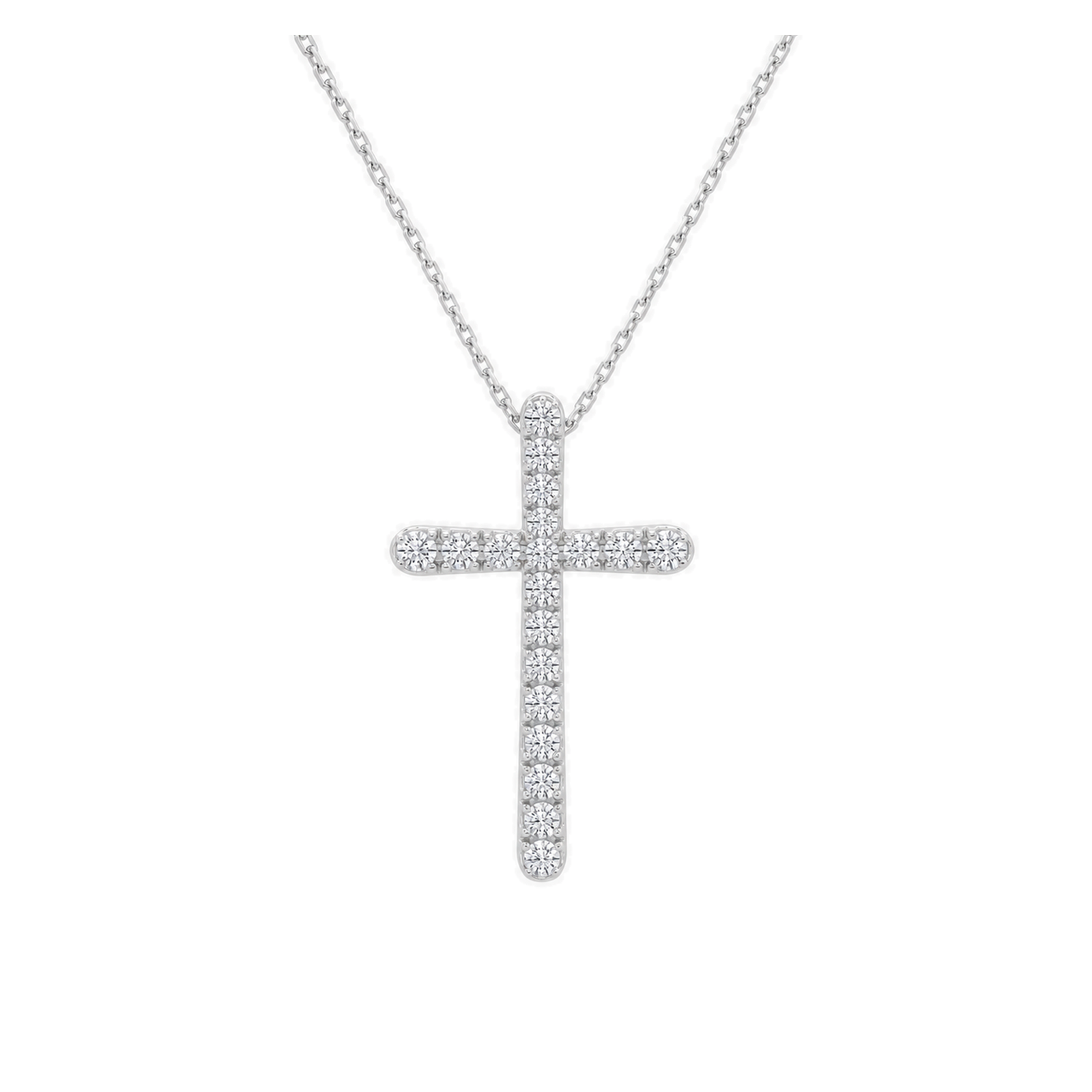 Yara French Pave Cross Lab Grown Diamond Pendant Necklace in 18K White Gold