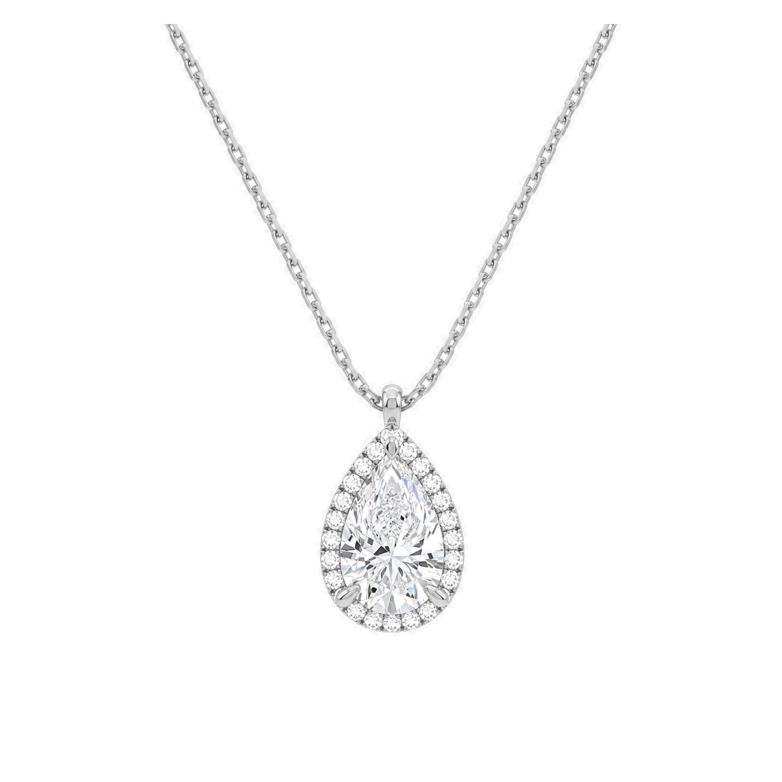 Malia Halo Lab Grown Diamond Pendant Necklace in 14K White Gold