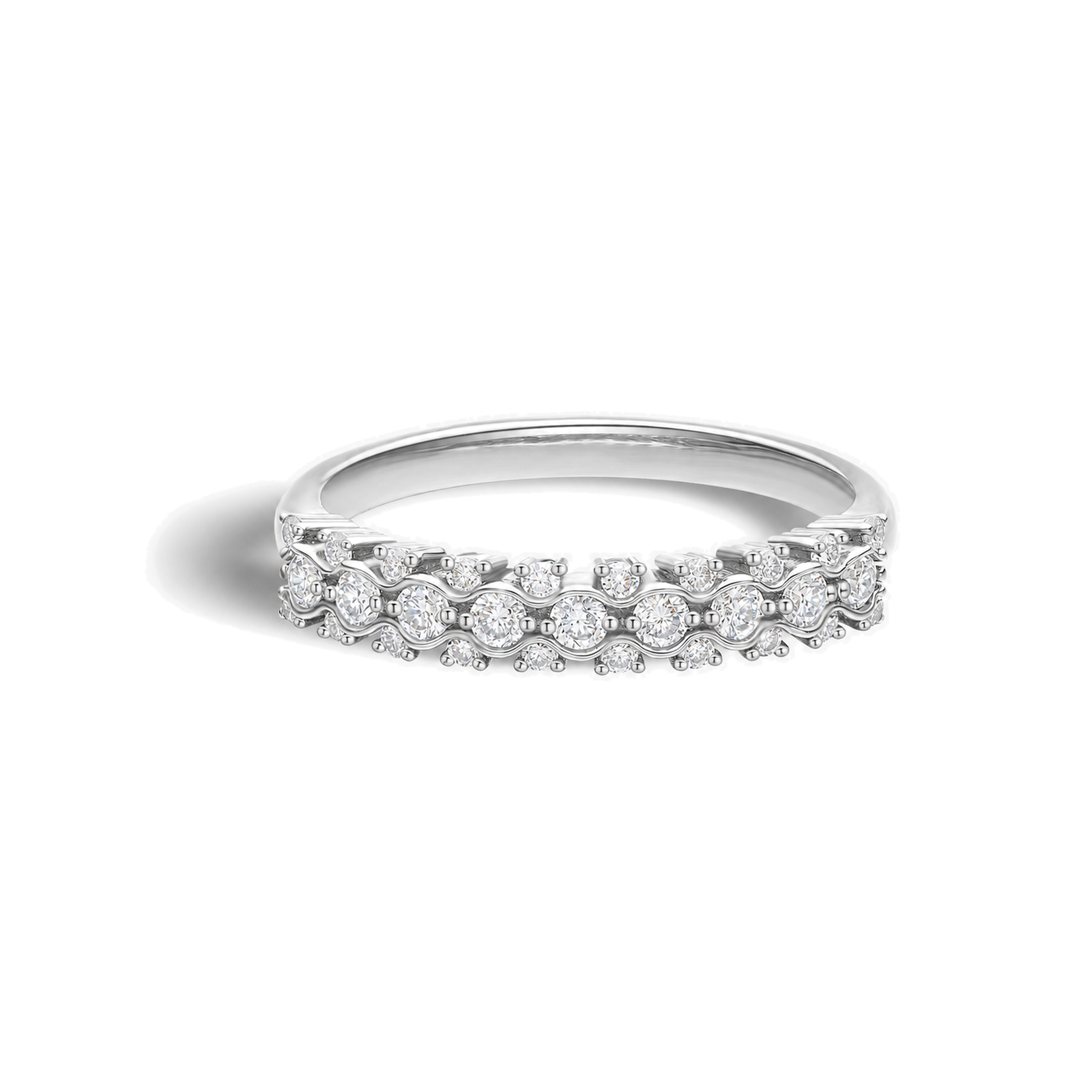 Lucienne Three Row Wavy Prong Lab Grown Diamond Band in 14K White Gold