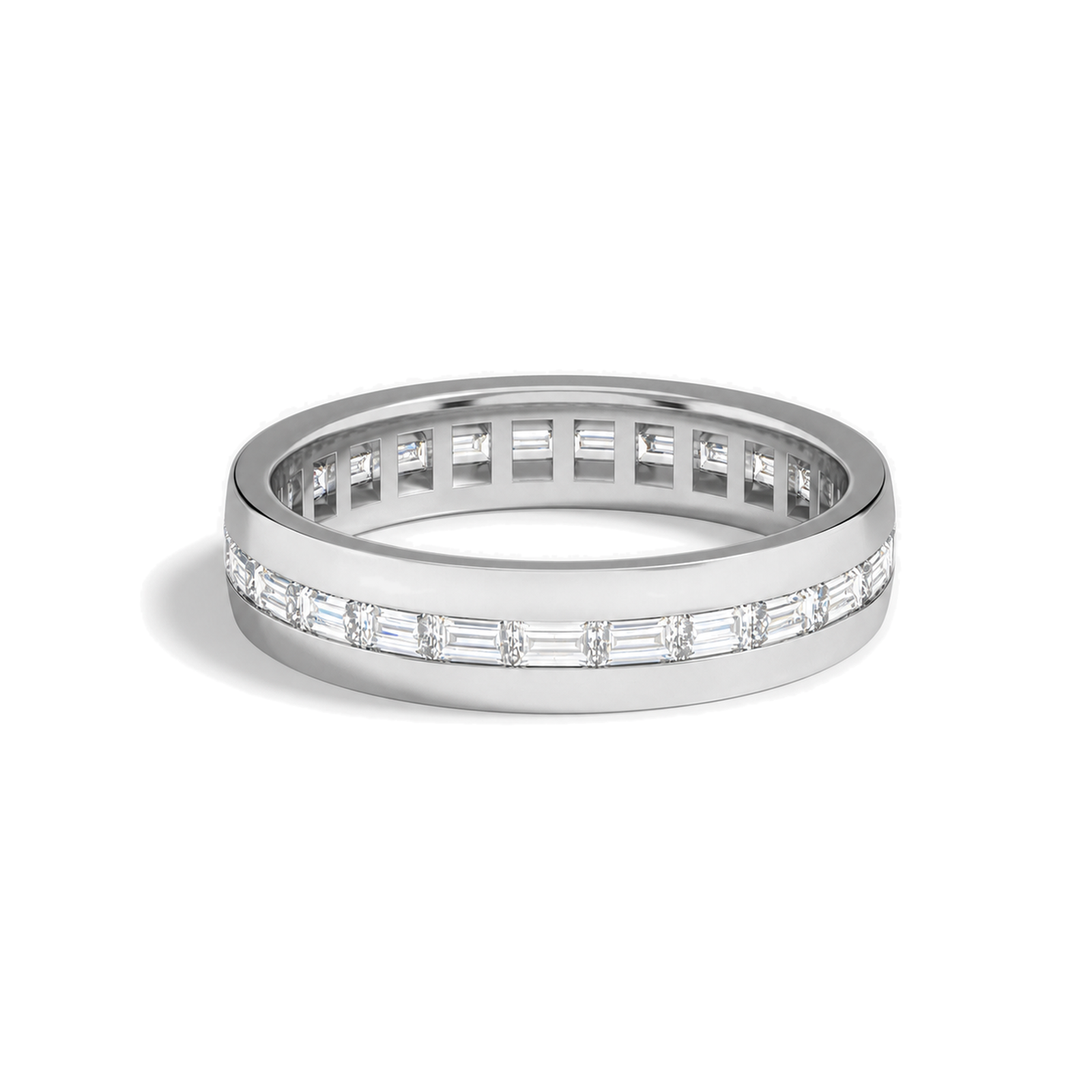 Arden East-West Channel Baguette Lab Grown Diamond Wedding Band in 18K White Gold