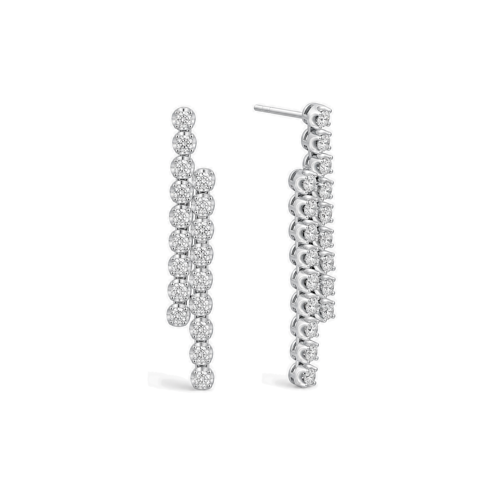 Ophelia Two-Row Cascade Dangle Lab Grown Diamond Earrings in 18K White Gold