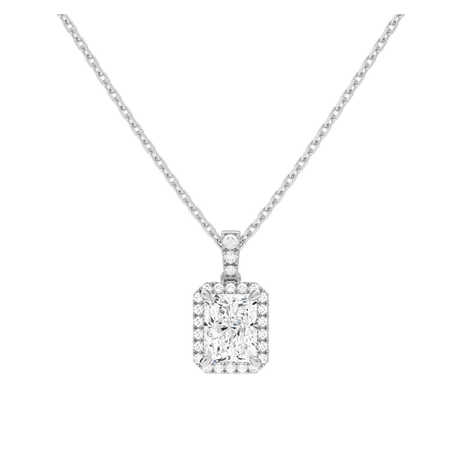 Leona Halo Accented Bail Lab Grown Diamond Pendant Necklace in 14K White Gold