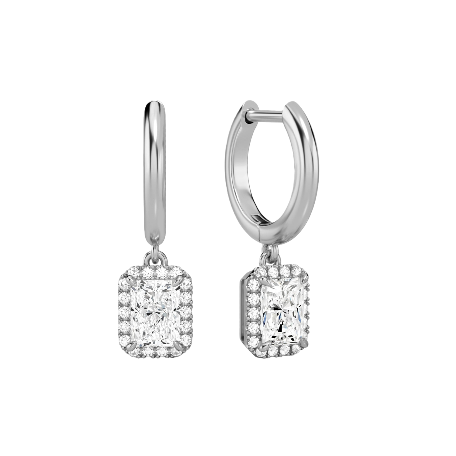 Allegra Halo Drop Huggie Hoop Lab Grown Diamond Hoop Earrings in Platinum